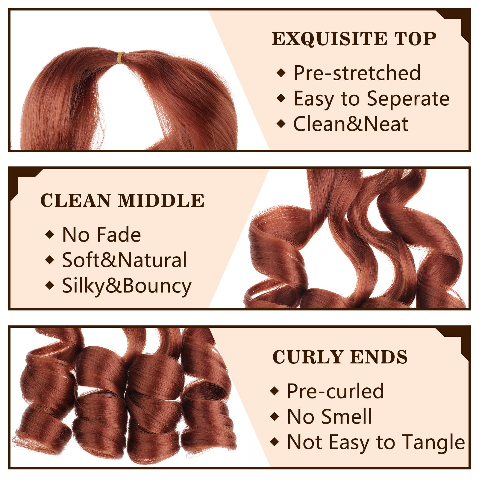 COOKOO 30 Inch 9 Packs Pre Stretched French Curly Braiding Hair Ginger Bouncy Loose Wave Braiding Hair Copper Red Spanish Curly