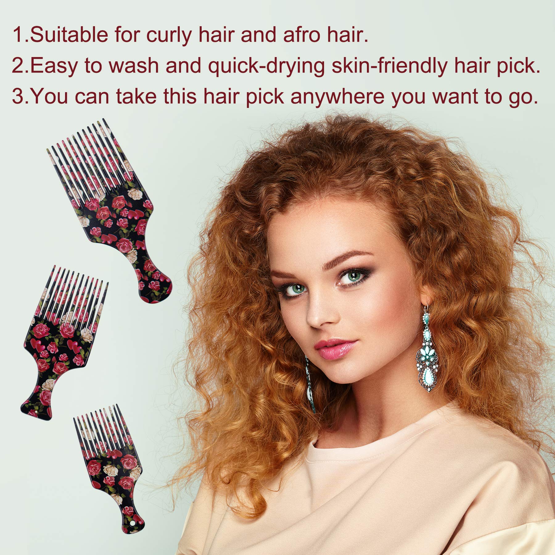 AUEAR, 3 Pack Hair Pick Comb Smooth Fist Hair Picks for Afro Hair Plastic Lift Detangle Hair Comb African Hair Brush Hairdressin