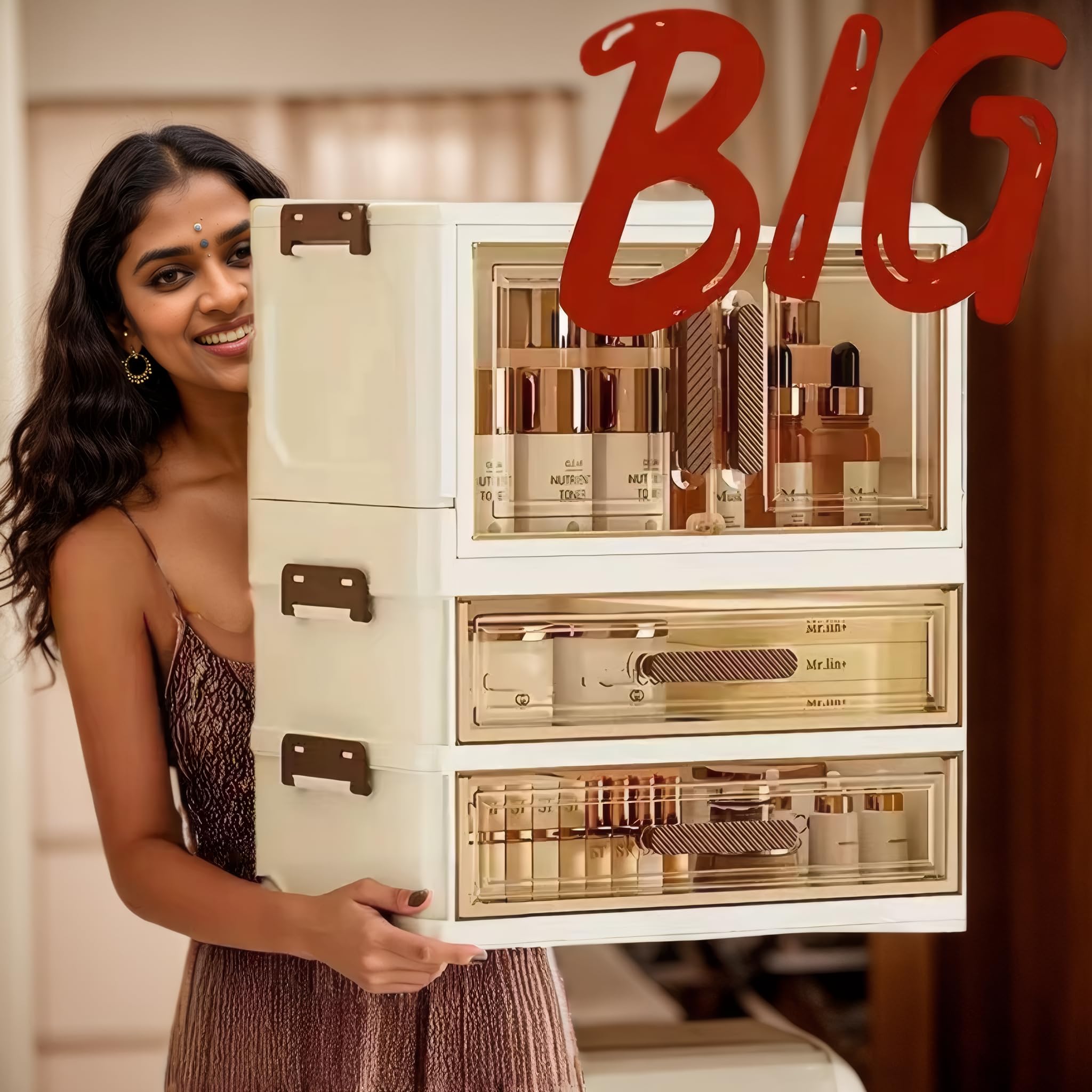 Desktop cosmetics, beauty tools storage box,Stackable Storage Bins, With drawer and compartment combination, Underwear socks and