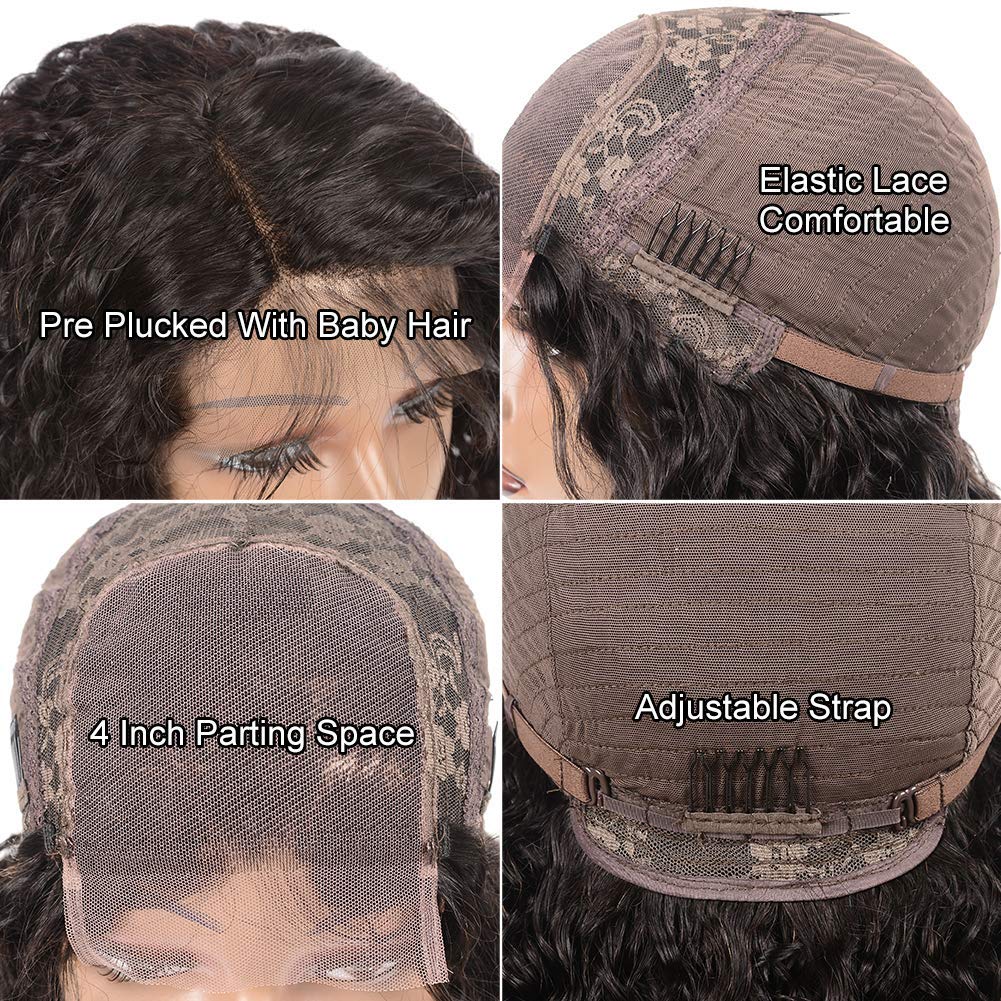 Josblue 28 Inch 4X4 Deep Curly Lace Front Wigs Human Hair Glueless Wigs Human Hair Wigs For Black Women Pre Plucked Brazilian Vi
