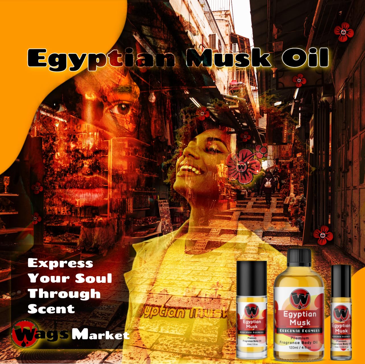 Wagsmarket Egyptian Musk Oil, Choose From Roll On To 0.33Oz - 4Oz Glass Bottle, (1Oz Roll On)