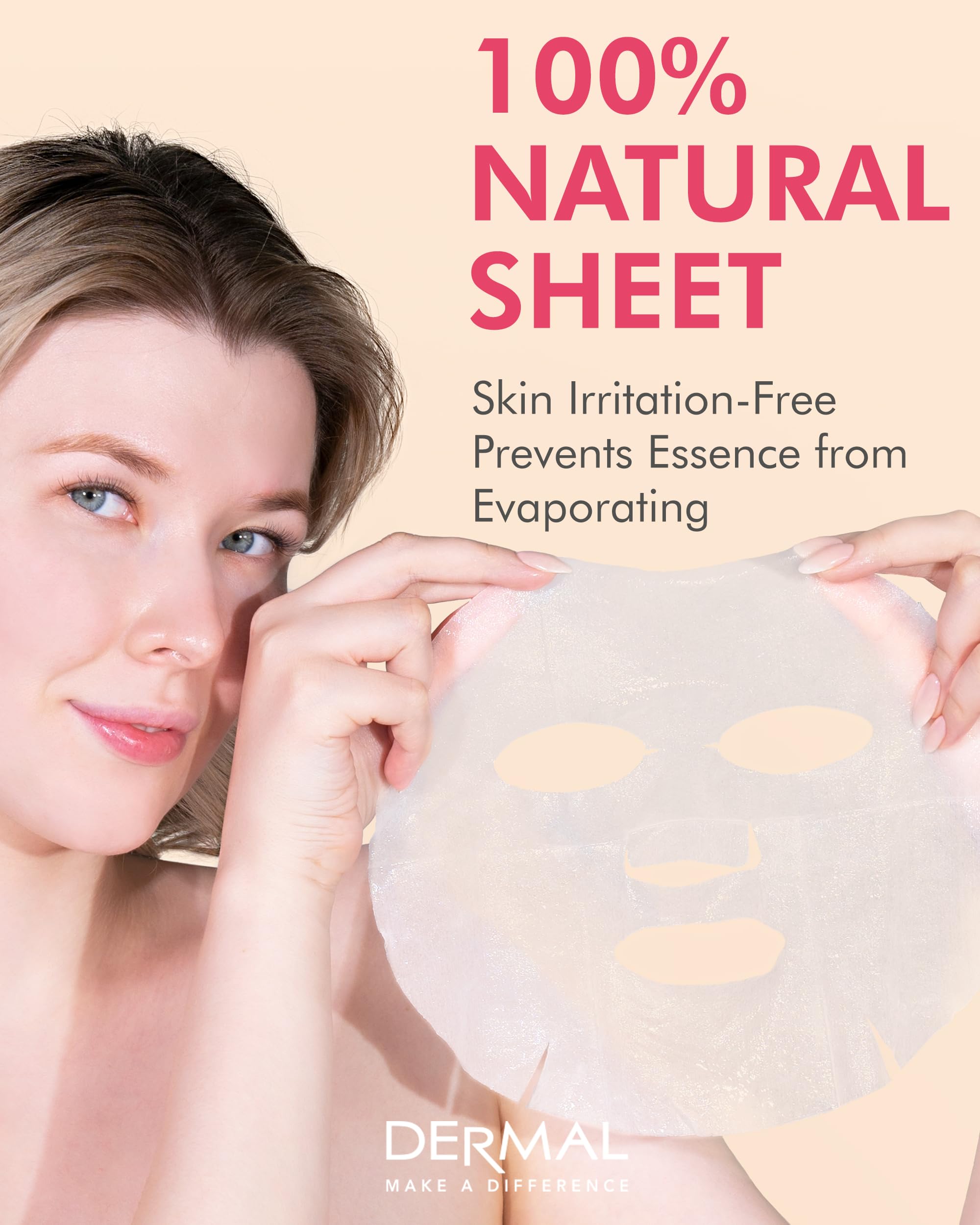 Dermal Pomegranate Collagen Korean Facial Mask Sheet Pack Of 10- Revitalizing, Vibrant Skin, Elasticity - Hypoallergenic Skin Fr