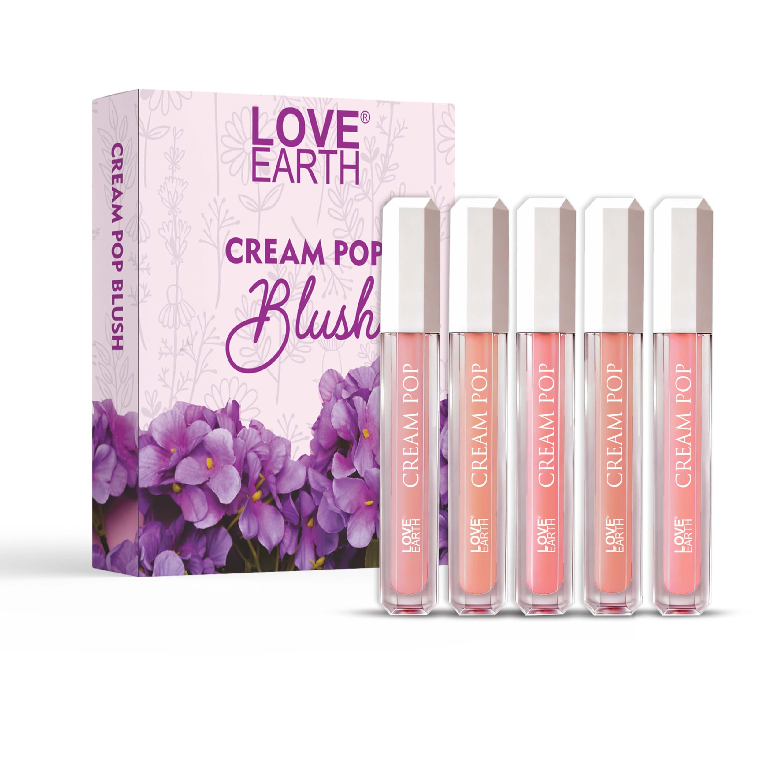 Love Earth Cream Pop Blush  Pack Of 5 | Hyaluronic Acid | Smooth, Lightweight, LongLasting | Dewy Finish, Easily Blendable| Ev