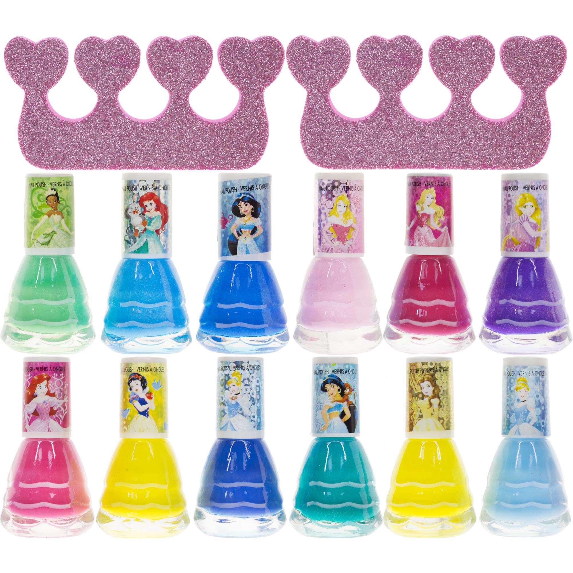 Townley Girl Disney Princess Non-Toxic Water-Based Peel-Off Quick Dry Nail Polish With Nail Separators|Gift Kit Set For Kids Gir