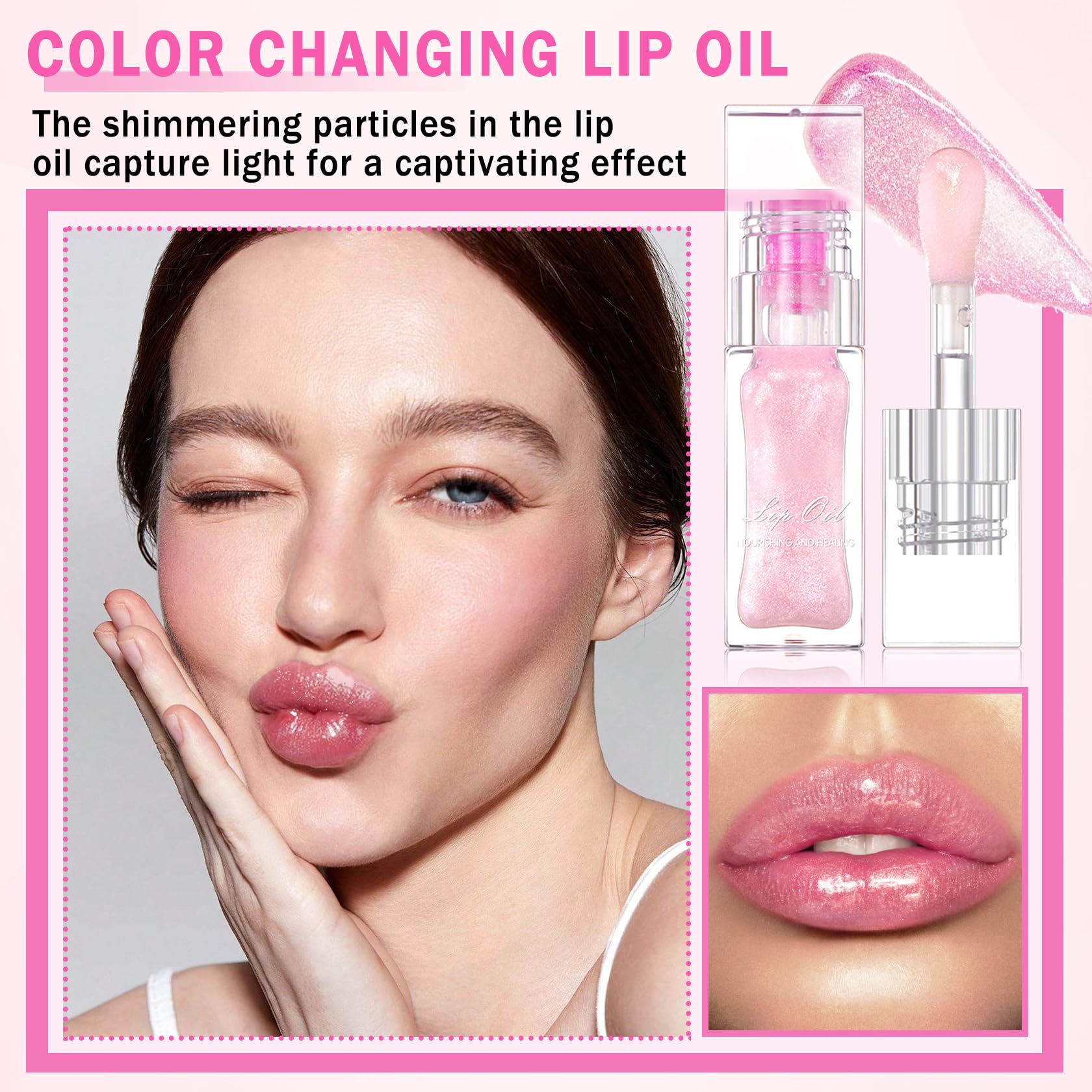 XINGXYUEL Magic Color Changing Lip Oil Tinted Lip Gloss Hydrating Conversion Lip Glow Oil Color Changing Lip Balm Shimmer Glossy