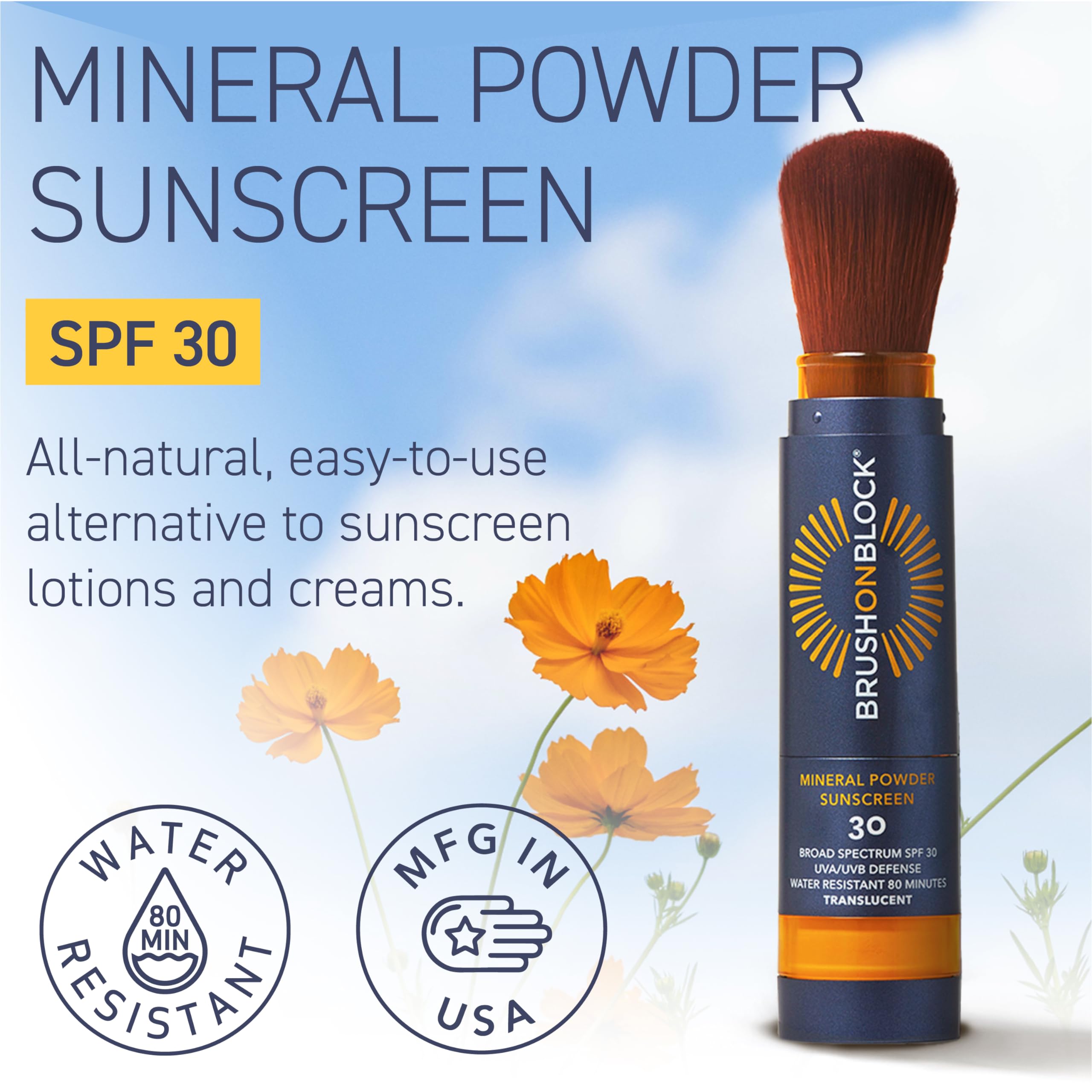 Brush On Block Full Face Sun Protection Kit, Translucent Mineral Powdered Sunscreen & Protective Lip Oil Spf 30, Reef Friendly,