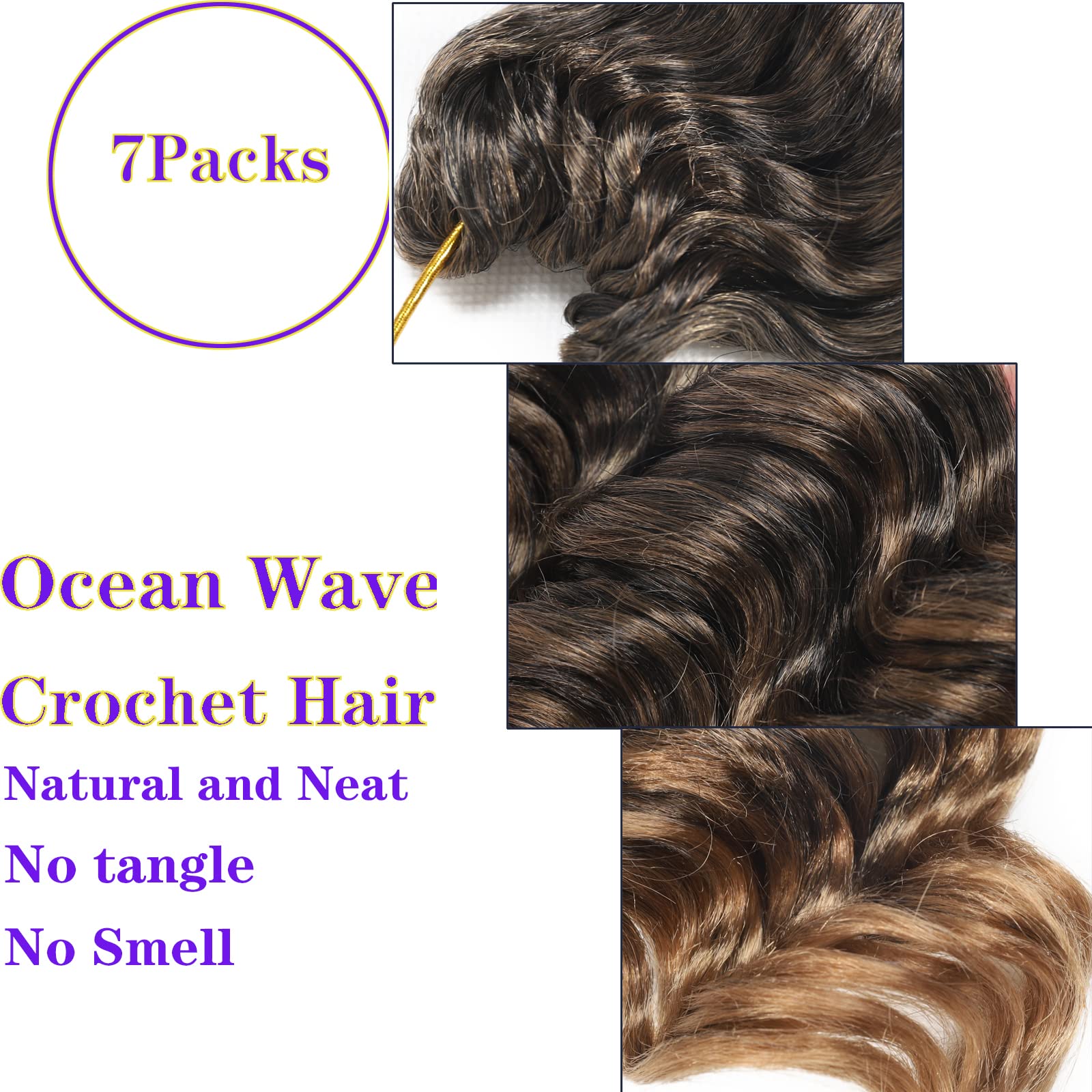 Ocean Wave Crochet Hair Pre Looped 9 Inch Curly Braiding Ocean Wave Hair 7 Packs Deep Wave Short Wavy Ocean Wave Crochet Braids