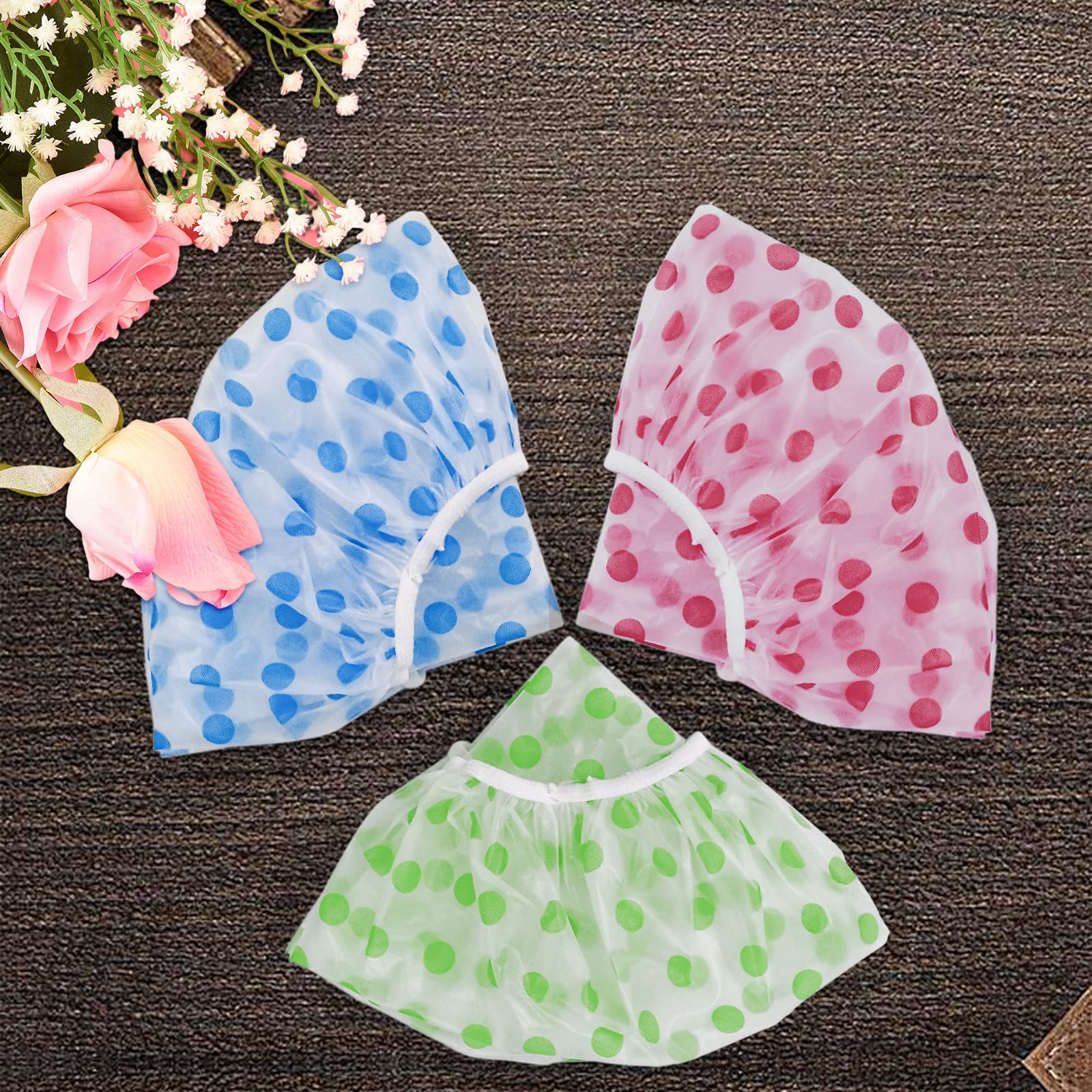 3Pcs Shower Caps, Elastic Reusable Waterproof Plastic Shower Cap For Women Ladies Spa Salon (Red+Green+Blue)