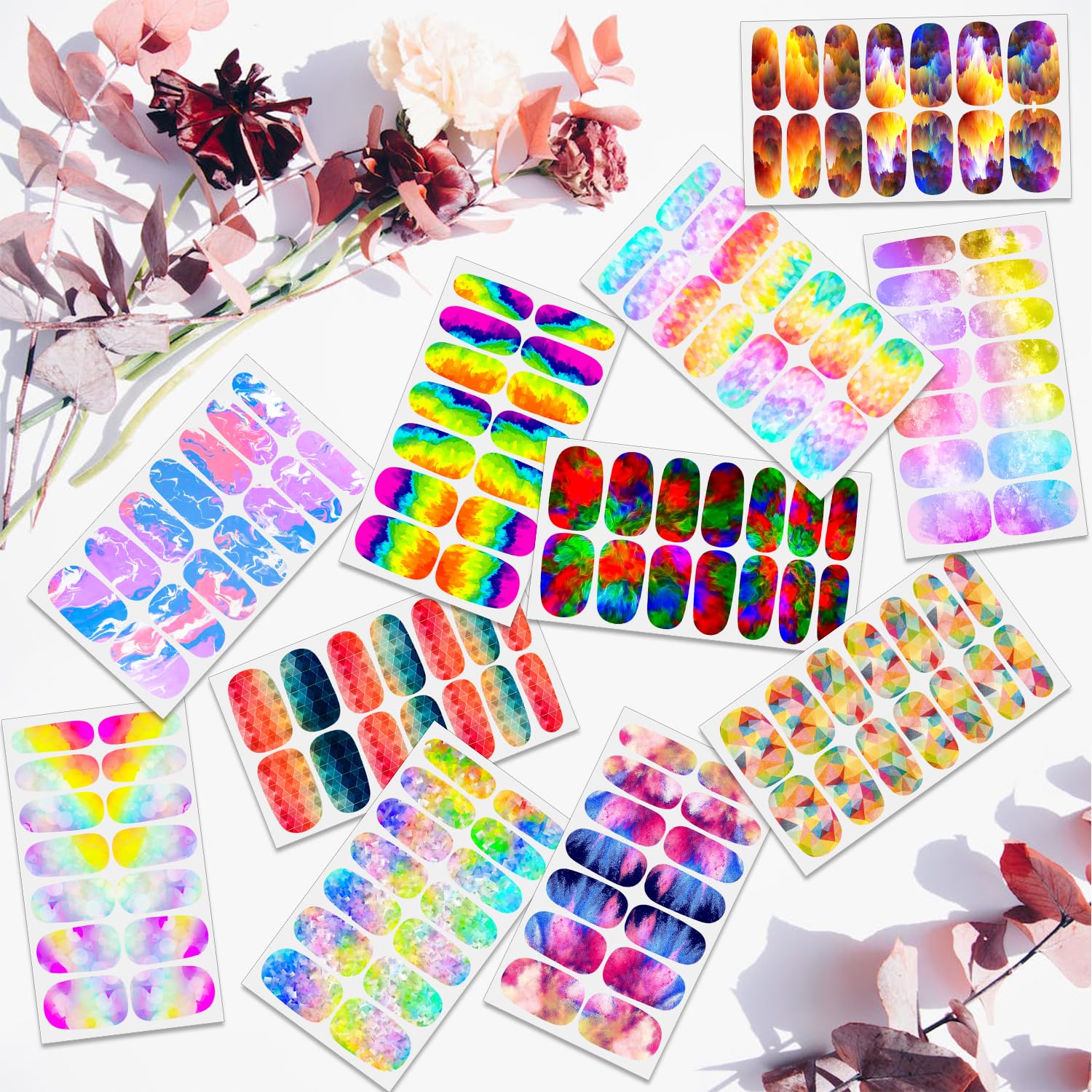 Wokoto 12 Sheets Graffiti Nail Polish Stickers Full Nail Wraps For Women Aurora Gradient Gel Nail Strips Nail Polish Strips For