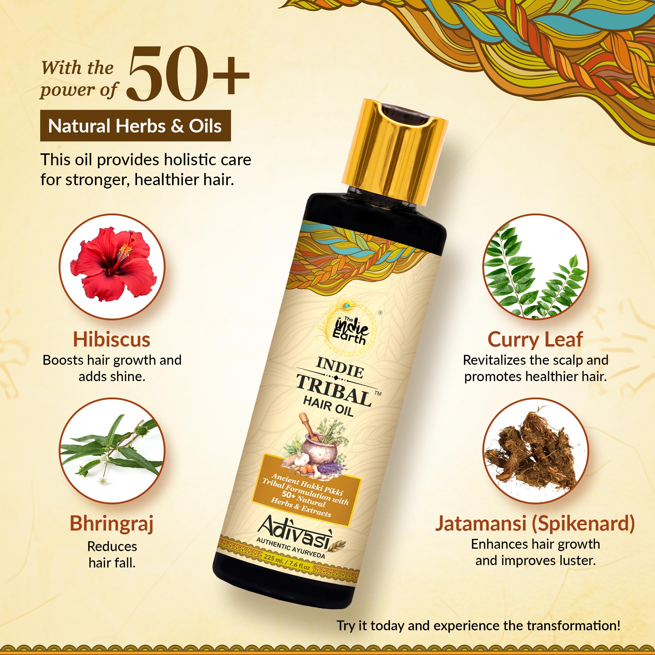 The Indie Earth Indie Tribal Adivasi Hair Oil Based On Hakki Pikki Tribes Hair Care Formula With 50+ Potent Ingredients Includin