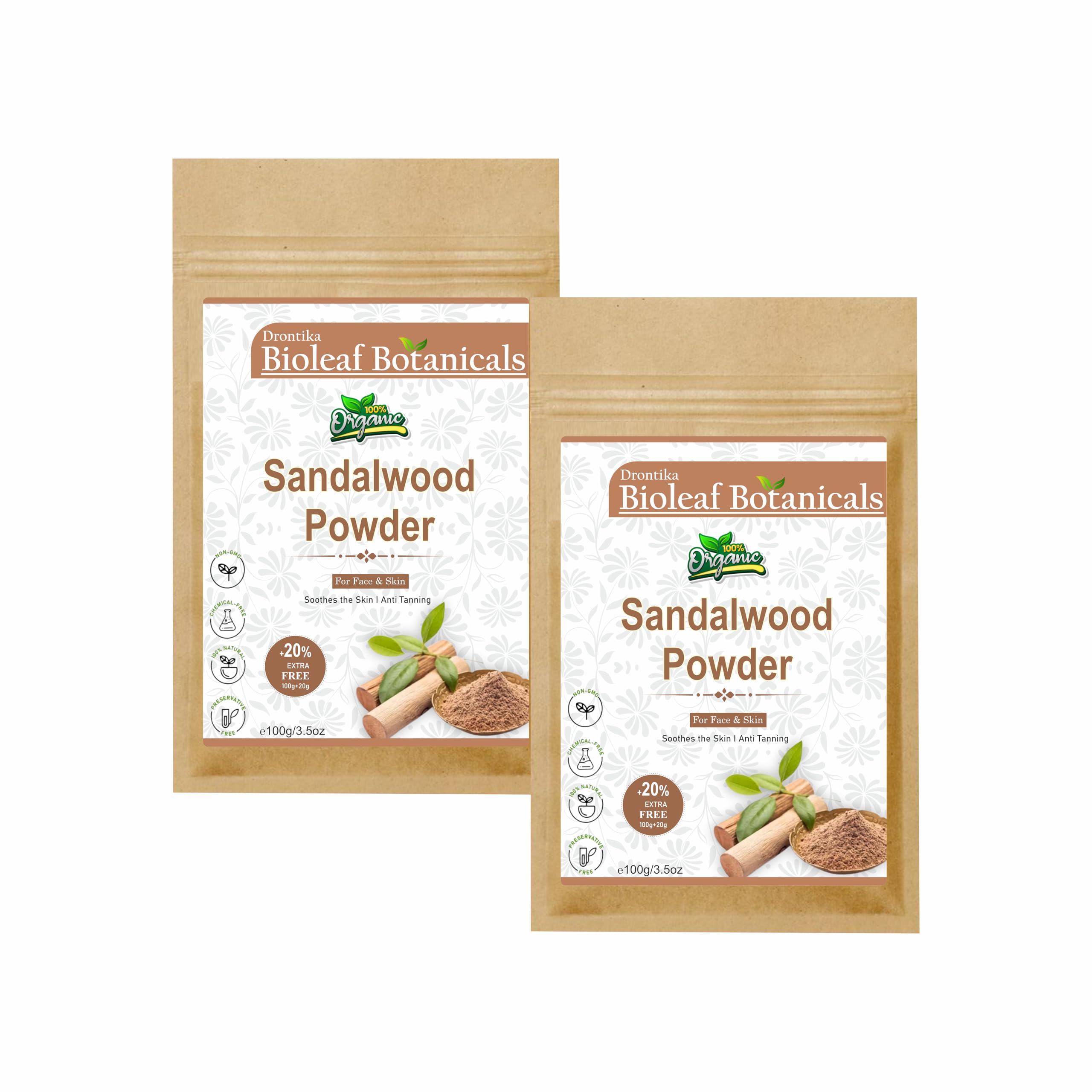 Bioleaf Botanicals Sandalwood Powder (Santalum Album) | 100% Pure & Natural | For Glowing Skin, Acne Control & Even Tone | Ideal