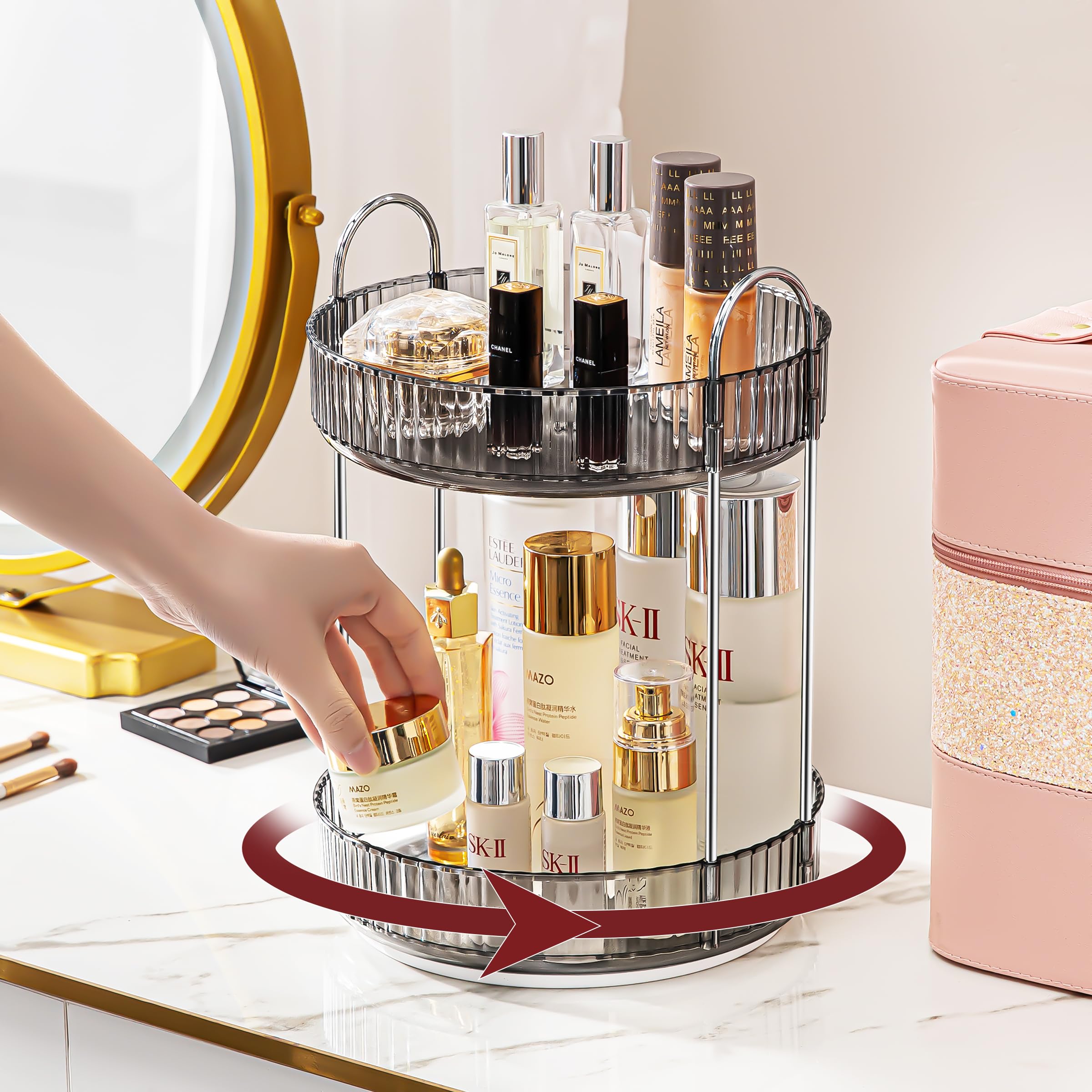 Invssene 360 Rotating Makeup Organizer, Bathroom Organizers And Storage Holder Rack, Large Capacity Vanity Shelf Countertop, Fit