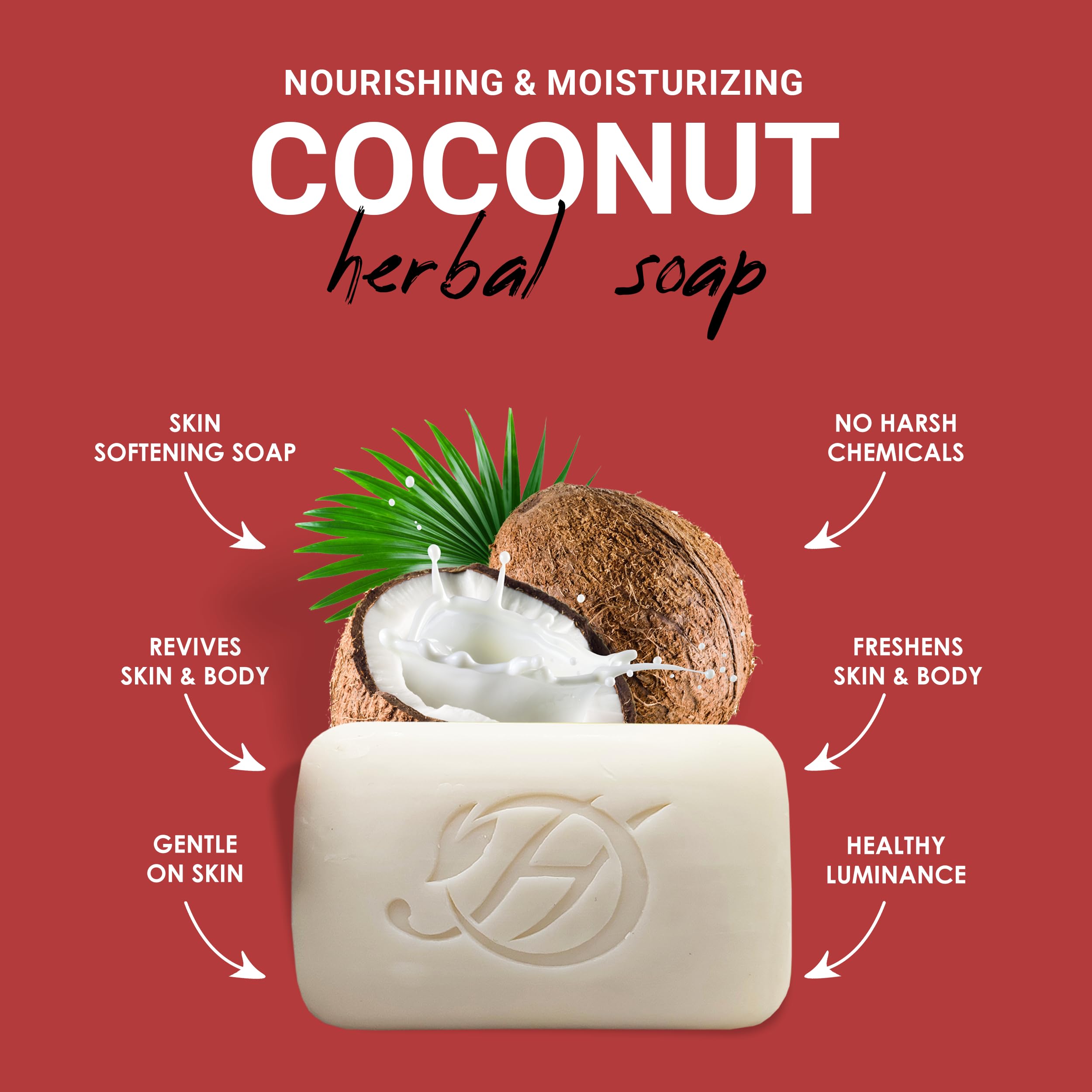 HERBOGANIC Coconut Herbal Soap | Natural Bar Soap for Face and Body | Nourishing and Moisturizing | Infused with Coconut | Gentl