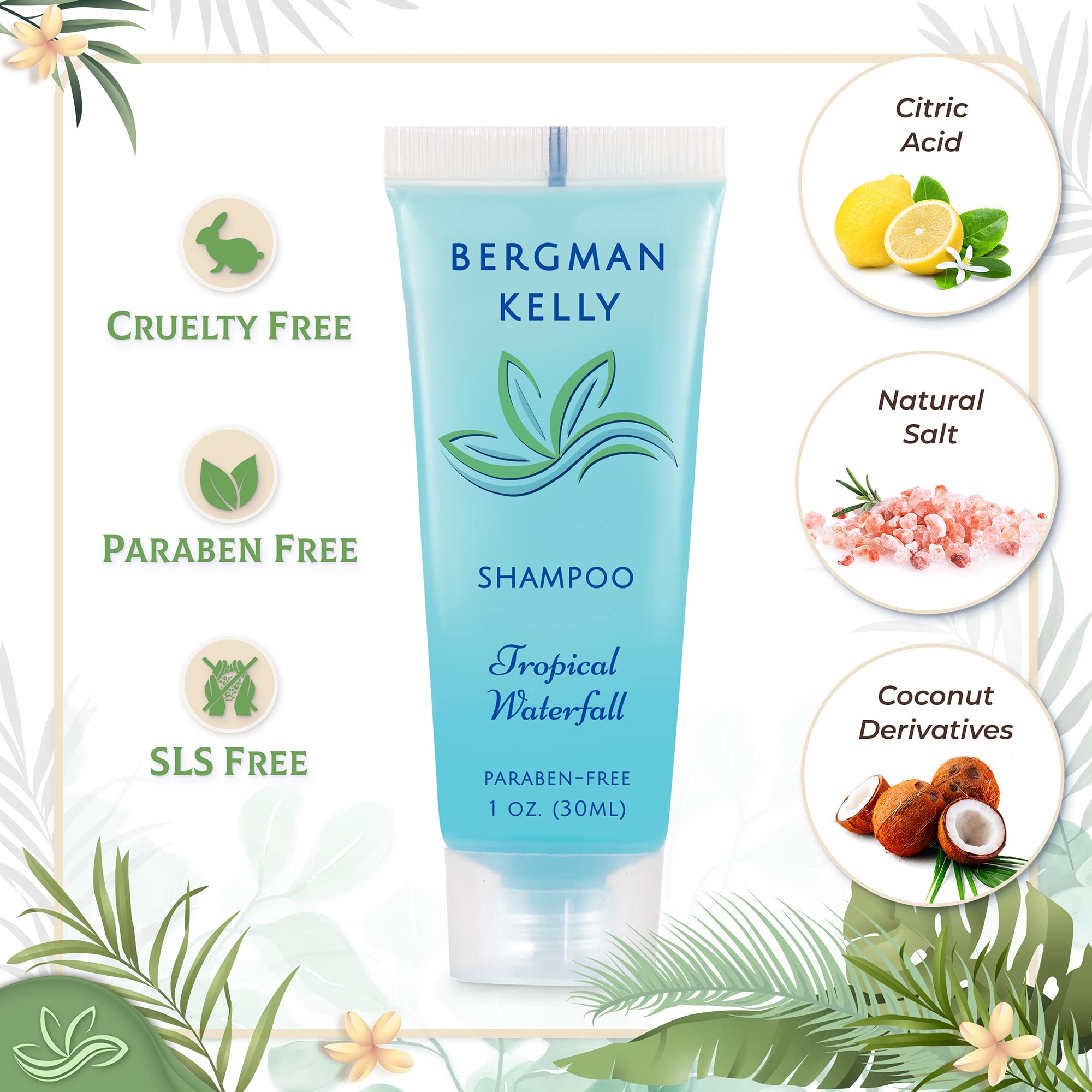 Bergman Kelly Travel Size Hotel Shampoo (1 Fl Oz, 100 Pk, Tropical Waterfall), Delight Your Guests With Invigorating And Refresh