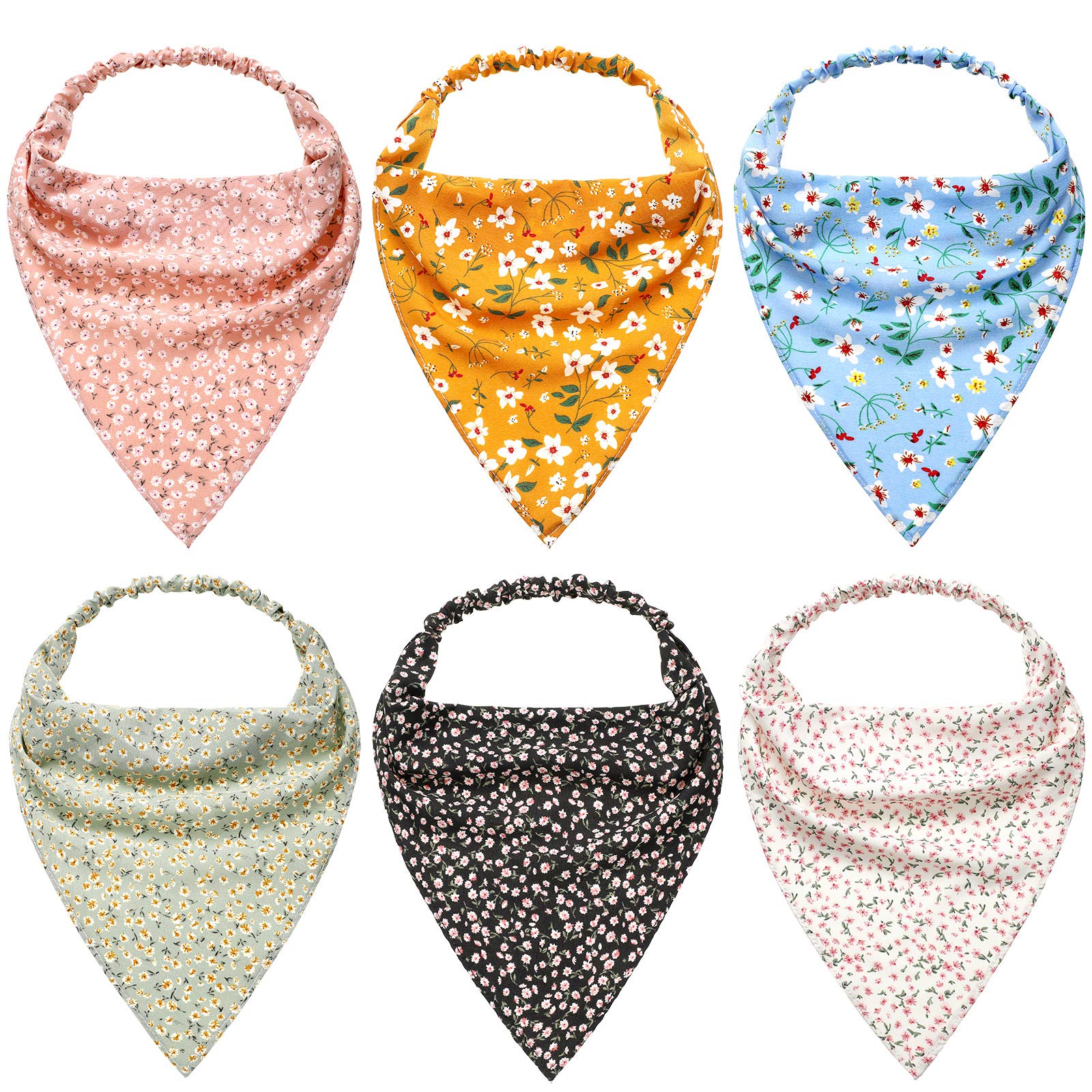 6 Pieces Floral Elastic Hair Scarf Headband Chiffon Head Kerchief Floral Printed Turban Boho Headbands With Hair Clips Hair Band