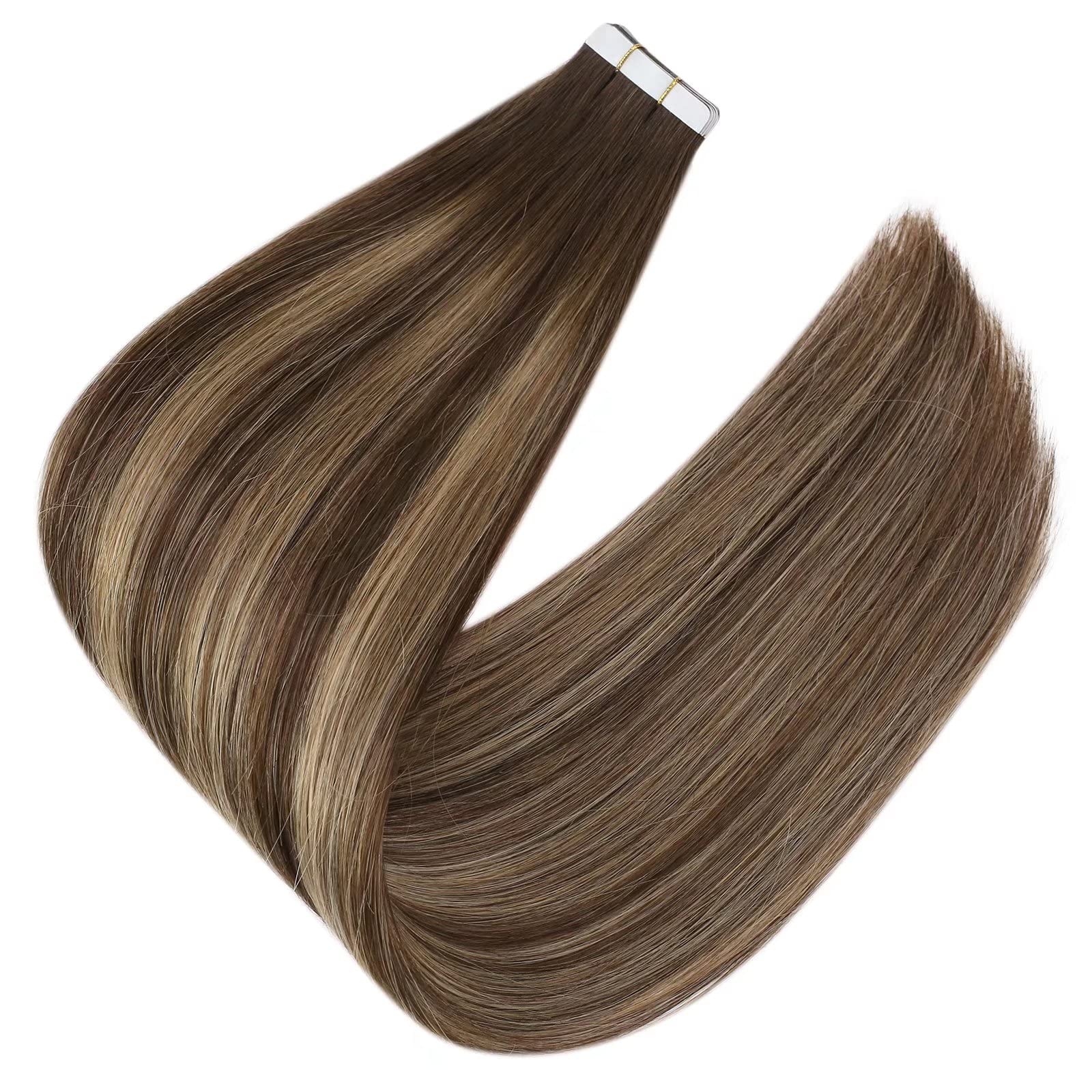 Tape In Hair Extensions Human Hair Brown Balayage Sunny Tape In Natural Hair Extensions Chocolate Brown Ombre Caramel Blonde Mix