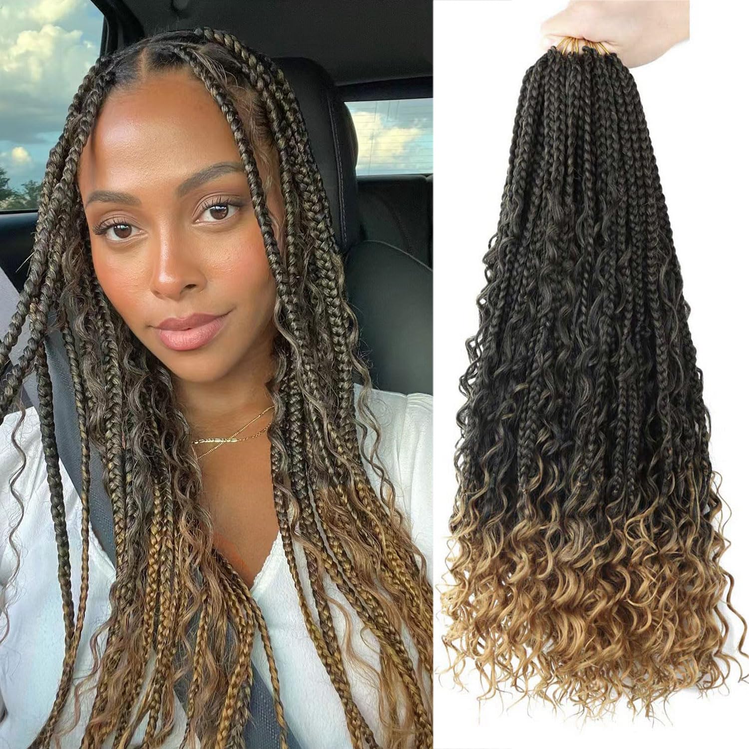 8 Packs Crochet Box Braids Curly Ends 18 Inch Box Braid Crochet Hair Prelooped Synthetic Crochet Braids Hair for Black Women(18i