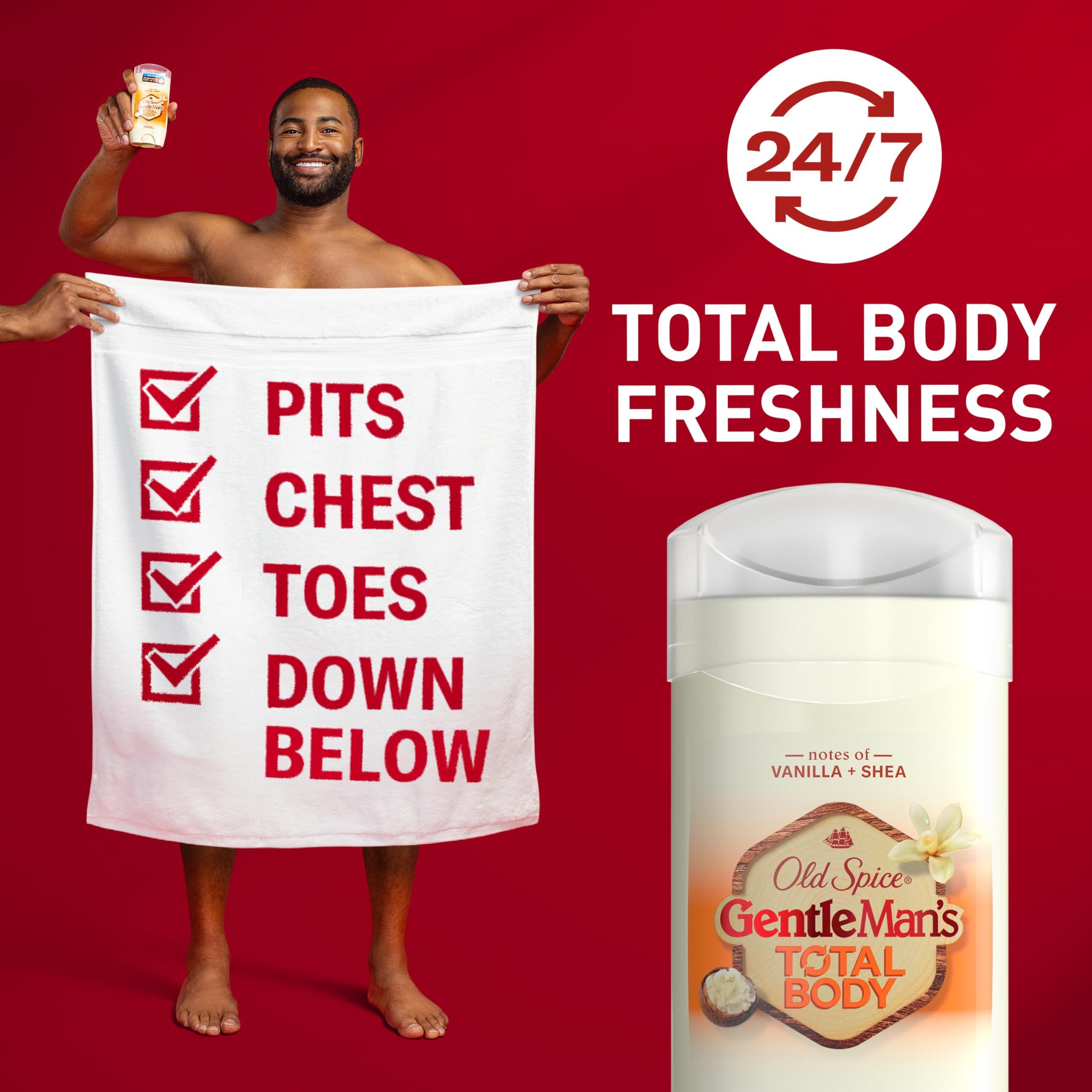 Old Spice Whole Body Deodorant For Men, Total Body Deodorant, Vanilla + Shea, Aluminum Free Deodorant Stick For 24/7 Freshness /