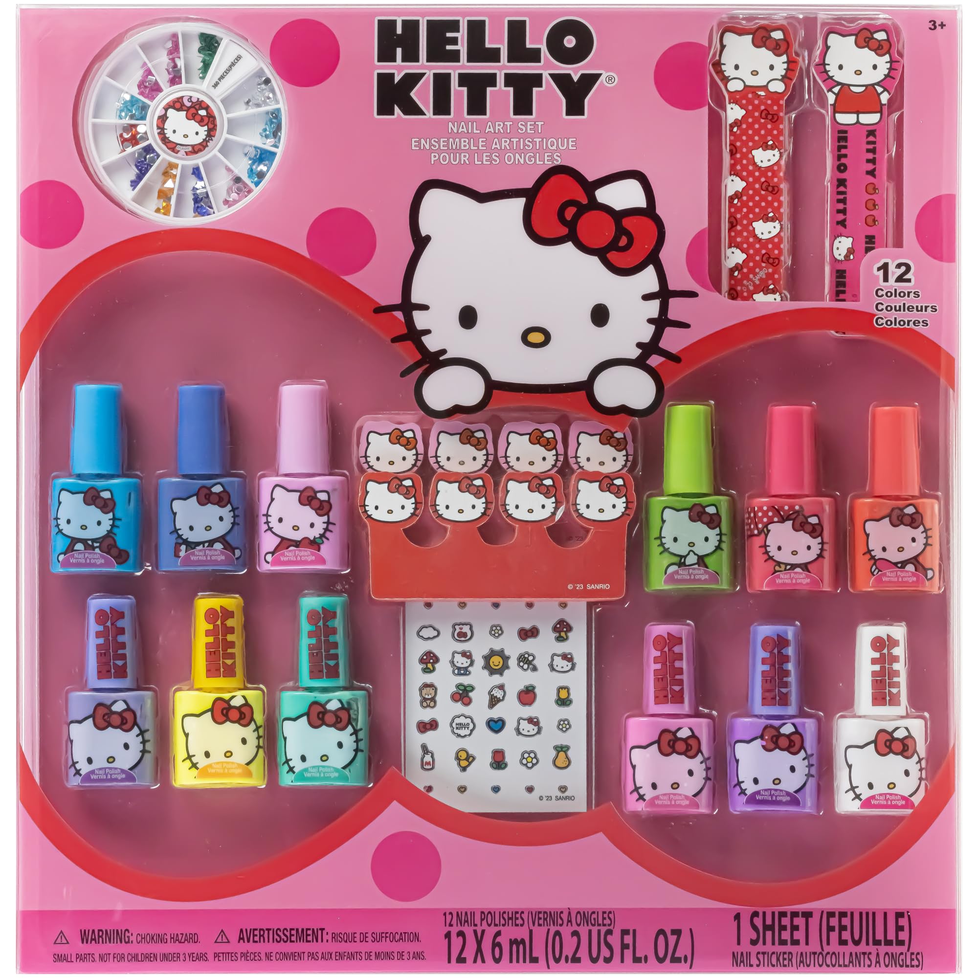 Hello Kitty - Townley Girl Non-Toxic, Water-Based, Peel-Off Nail Polish Set With Glittery & Opaque Colors And Nail Accessories F