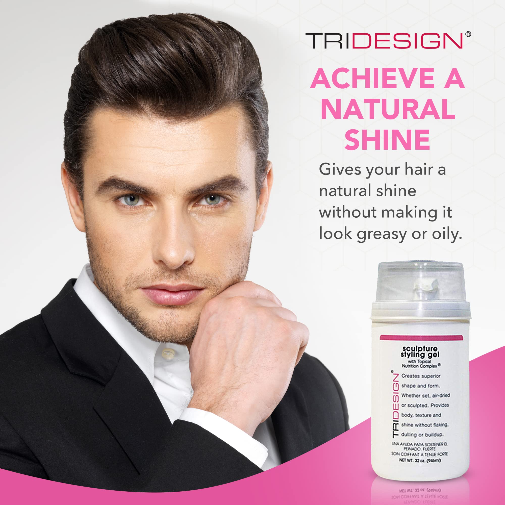 TRIDESIGN Hair Styling Gel, 32 oz - Medium Hold with Shine for Men and Women