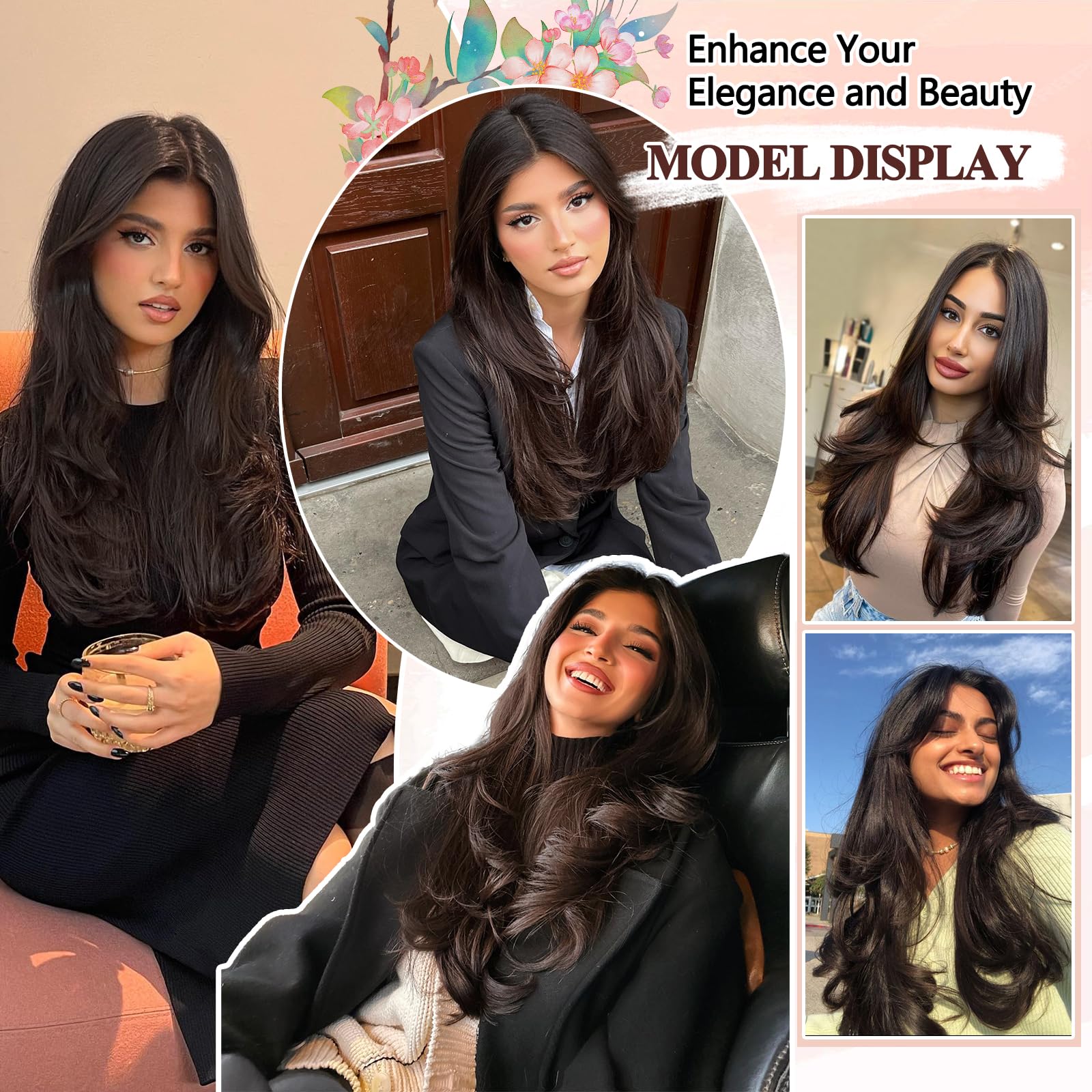 Freemeige Dark Brown Hair Extensions Long Straight Hair Extension Clip In Hair Extension For Women Daily Use 20 Inch