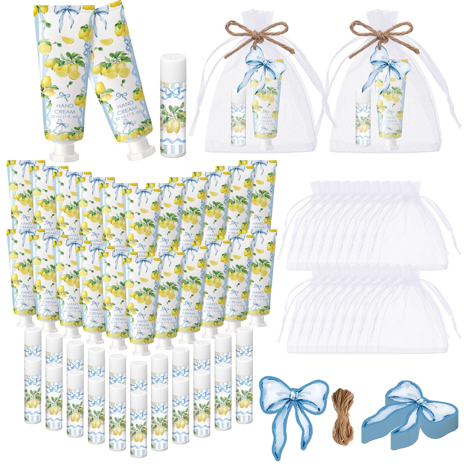 24 Sets Lemon Bow Hand Cream and Lip Balm Amalfi Coast Gifts Lemon Bridal Shower Party Favors Blue Bow Baby Shower Favor for Gue