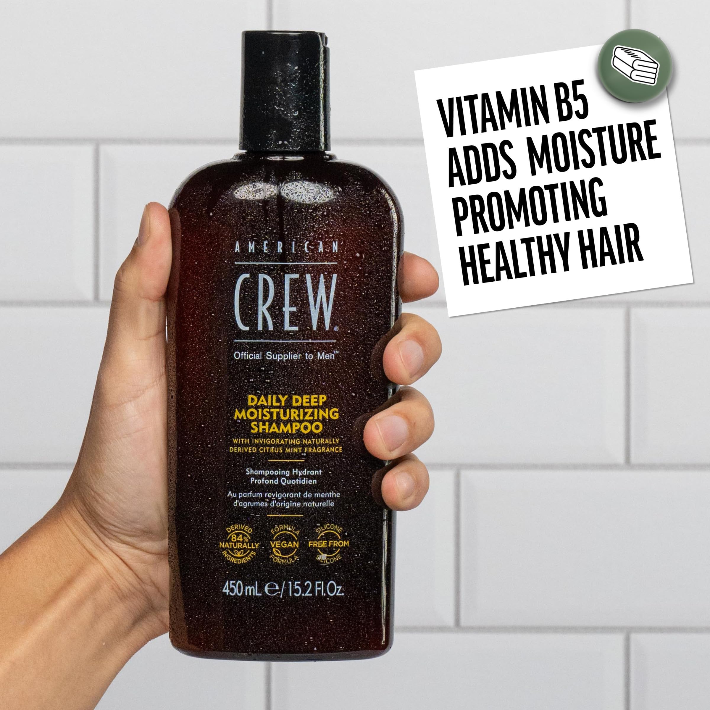 American Crew Shampoo For Men, Daily Deep Moisturizer, Naturally Derived, Vegan Formula, Citrus Mint Fragrance, 15.2 Fl Oz