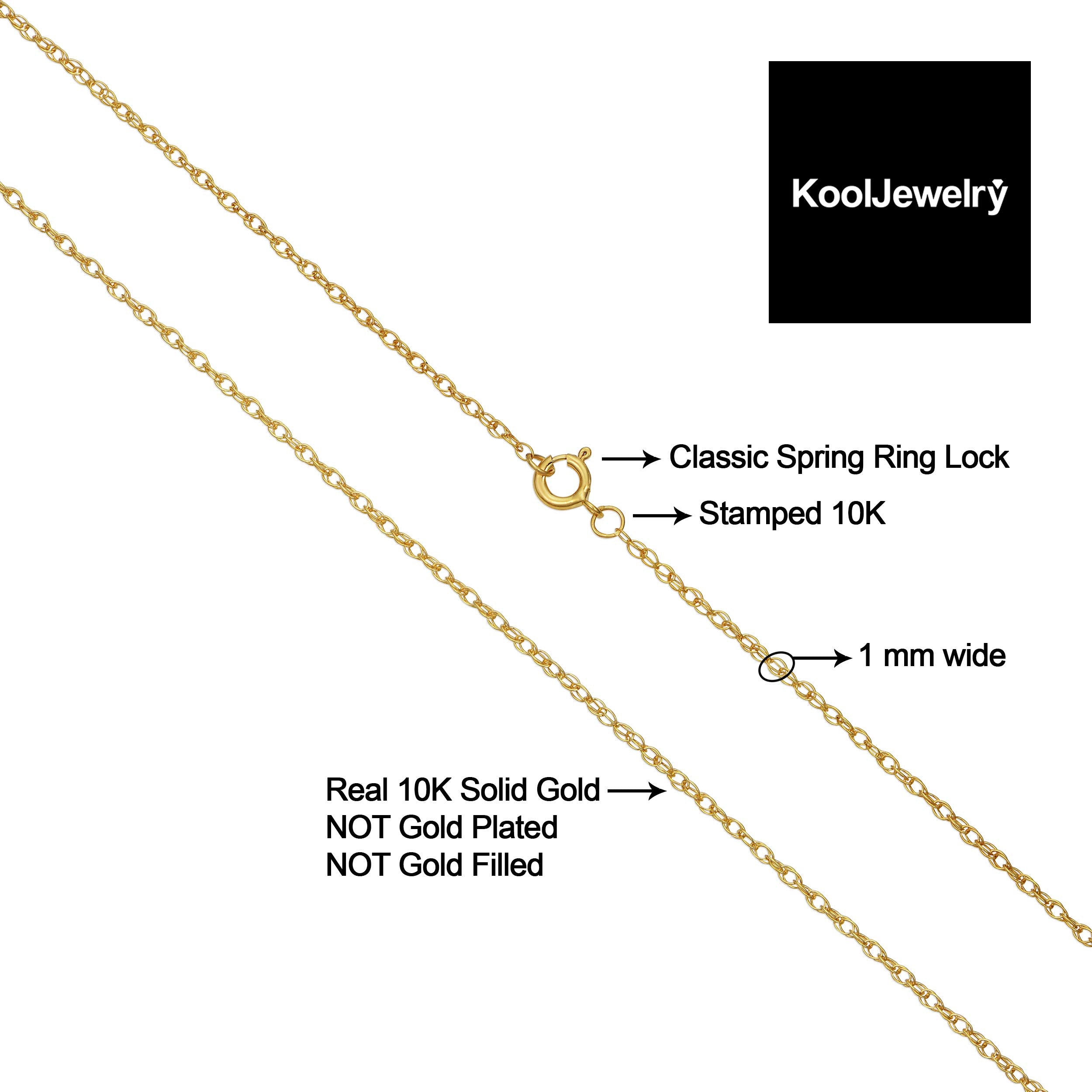 Kooljewelry Solid 10k Yellow Gold Rope Chain Necklace (1 mm, 24 inch) - VERY THIN AND LIGHTWEIGHT