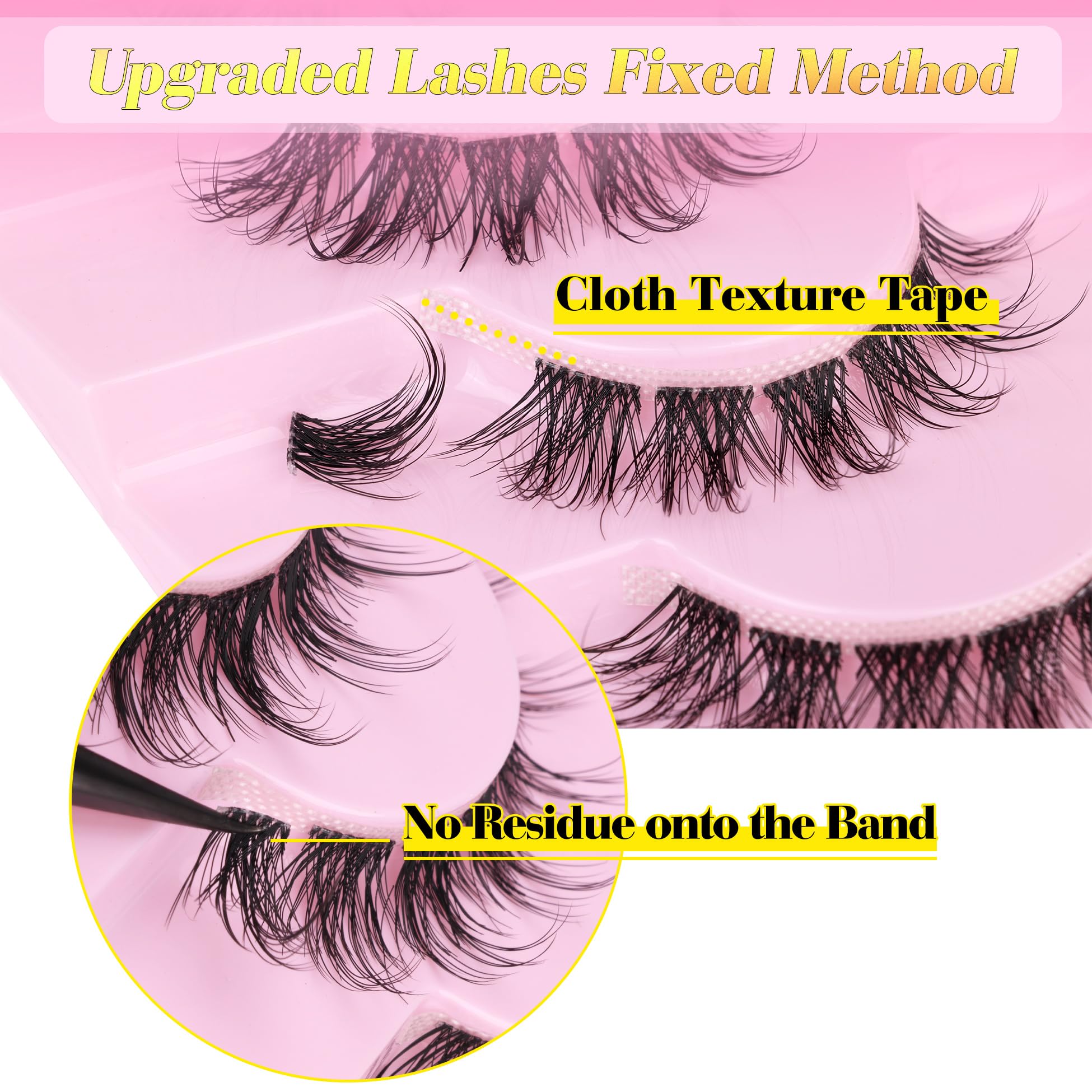 False Eyelashes Cluster Lashes 98 Wisps Mixed Lengths Natural Manga Lashes Clear Band D Curl Cat Eye Diy Anime Eyelashes Lightwe