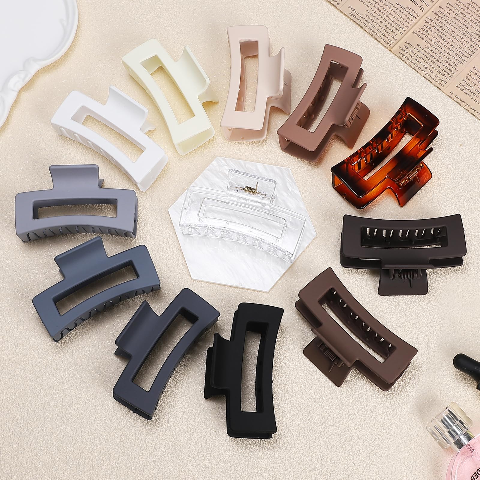 Sisiaipu 3.5 Inch Hair Clips - 12 Pcs Square Jaw Clips For Thick And Thin Hair, Rectangular Hair Accessories For Women And Girls