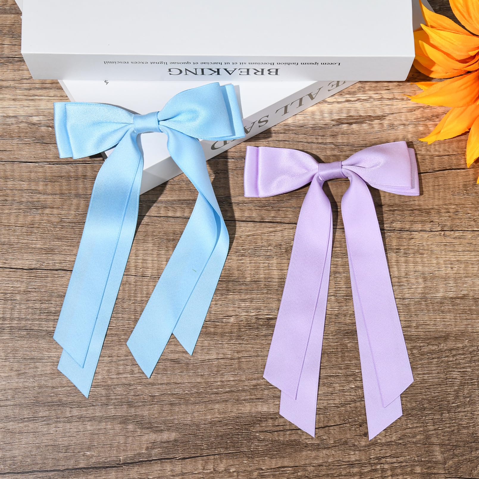 2Pcs Silky Satin Hair Bows Hair Clip Blue Purple Hair Ribbon Ponytail Holder Accessories Slides Metal Clips Hair Bow For Women G