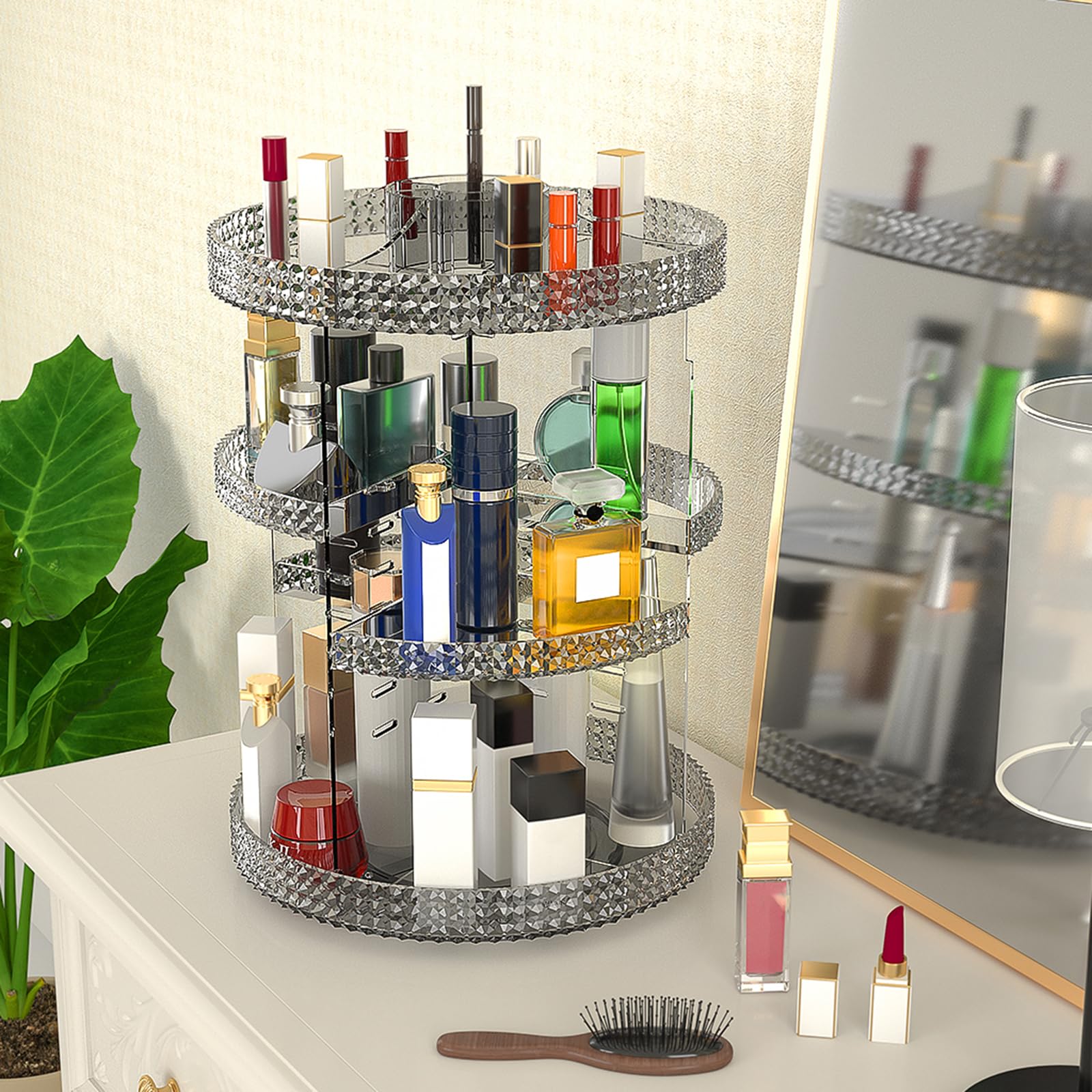 HEMTROY 360 Degree Rotating Makeup Organizer, Extra Large Capacity Cosmetic Storage Unit, Removable DIY 7 Layers Skincare Organi
