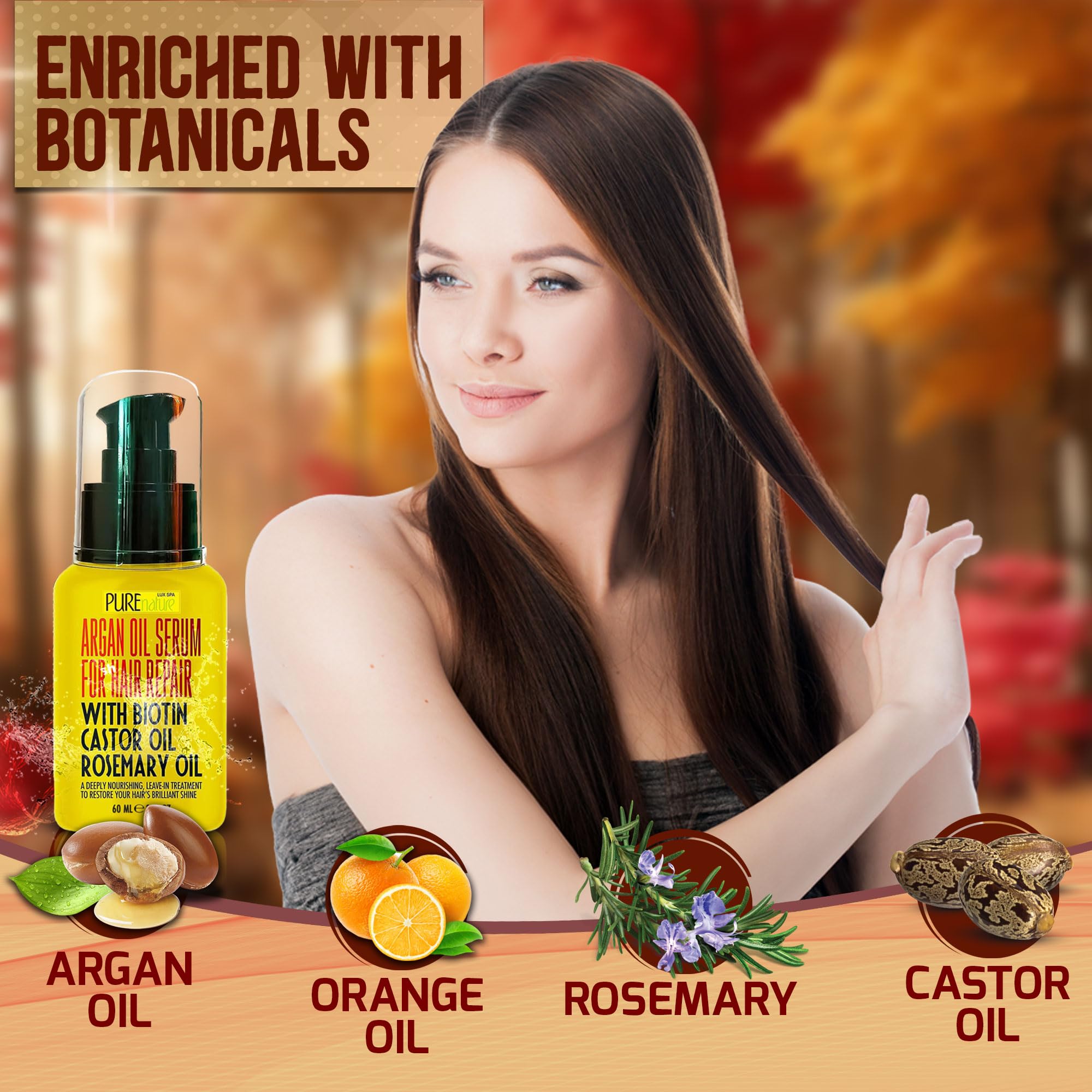 Moroccan Argan Oil Hair Serum With Biotin, Castor Oil, Rosemary Oil - Heat Protectant Treatment For Women And Men - Anti Frizz S