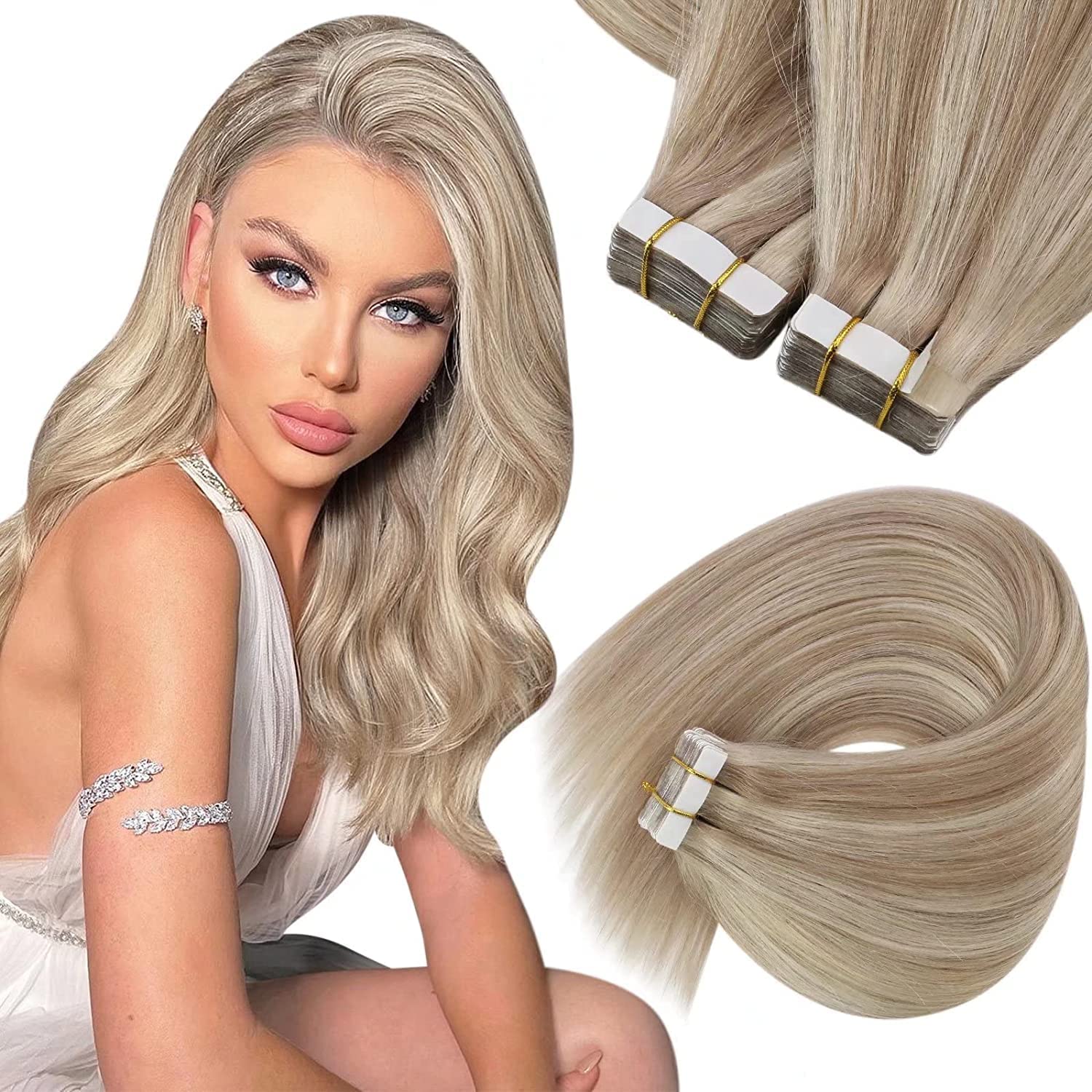 Sunny Hair Tape In Hair Extensions Human Hair Ash Blonde Highlights Tape In Hair Extensions Ash Blonde Mix Blonde Hair Extension
