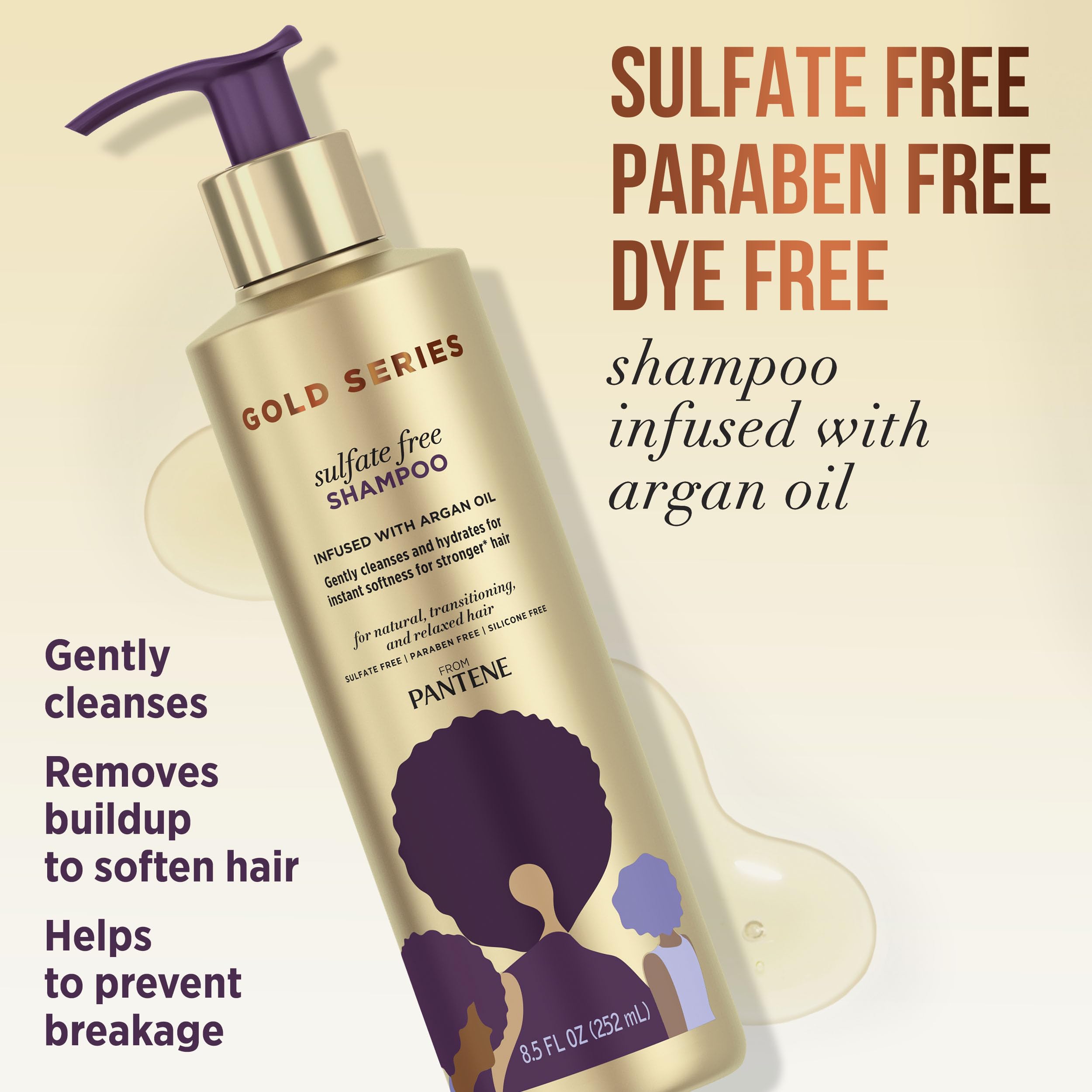 Pantene Shampoo and Sulfate Free Conditioner Kit, with Argan Oil, Pro-V Gold Series, for Natural and Curly Textured Hair, 16.9 f