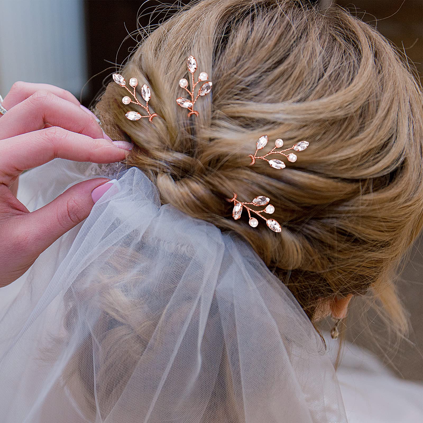 6 Pieces Pearl Crystal Bridal Hair Pins Rhinestone Flower Wedding Hair Piece Vintage Hair Accessory Party Hair Pins for Bride, B