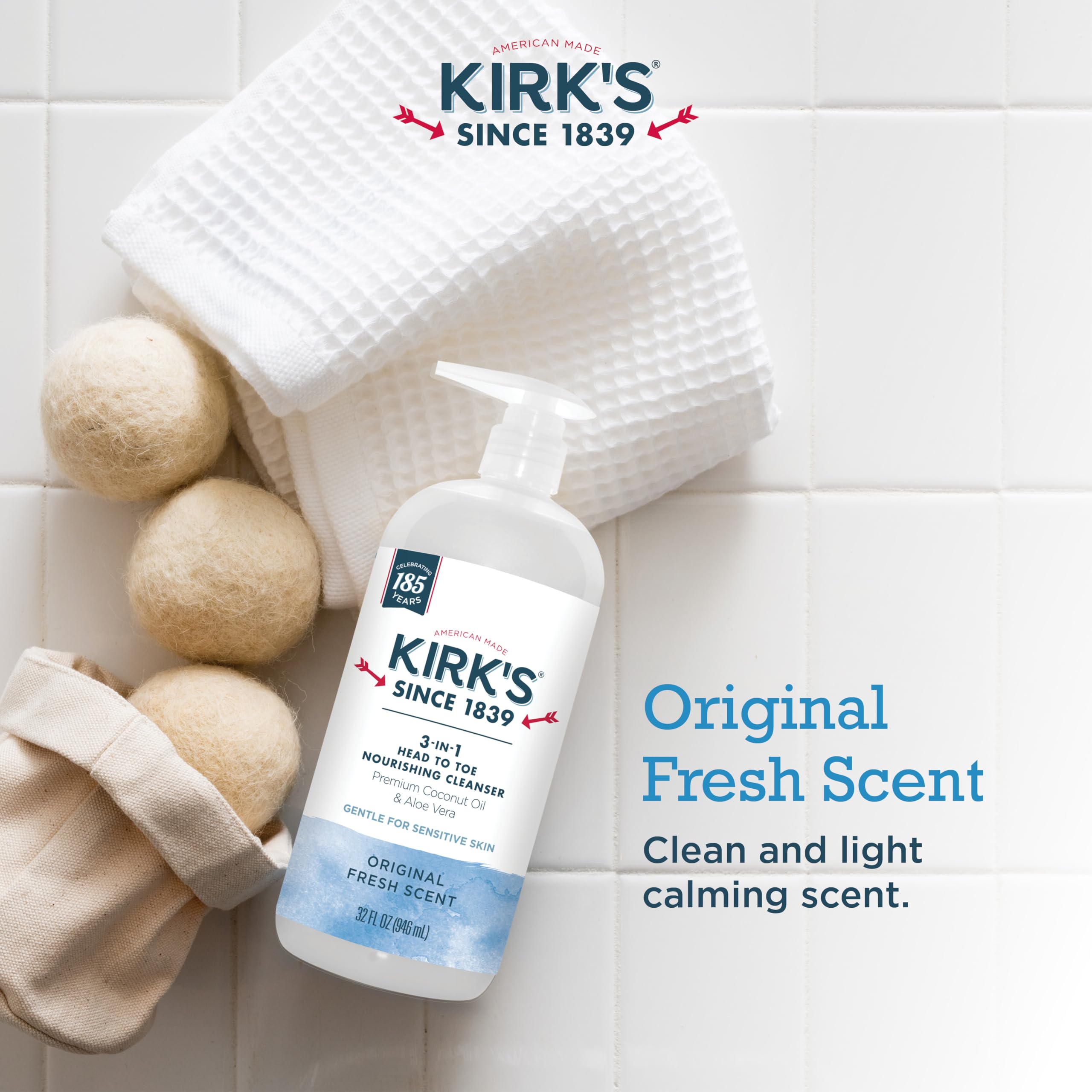 Kirk'S 3-In-1 Castile Liquid Soap Head-To-Toe Natural Shampoo, Face Soap & Body Wash For Men, Women & Children | Coconut Oil + A