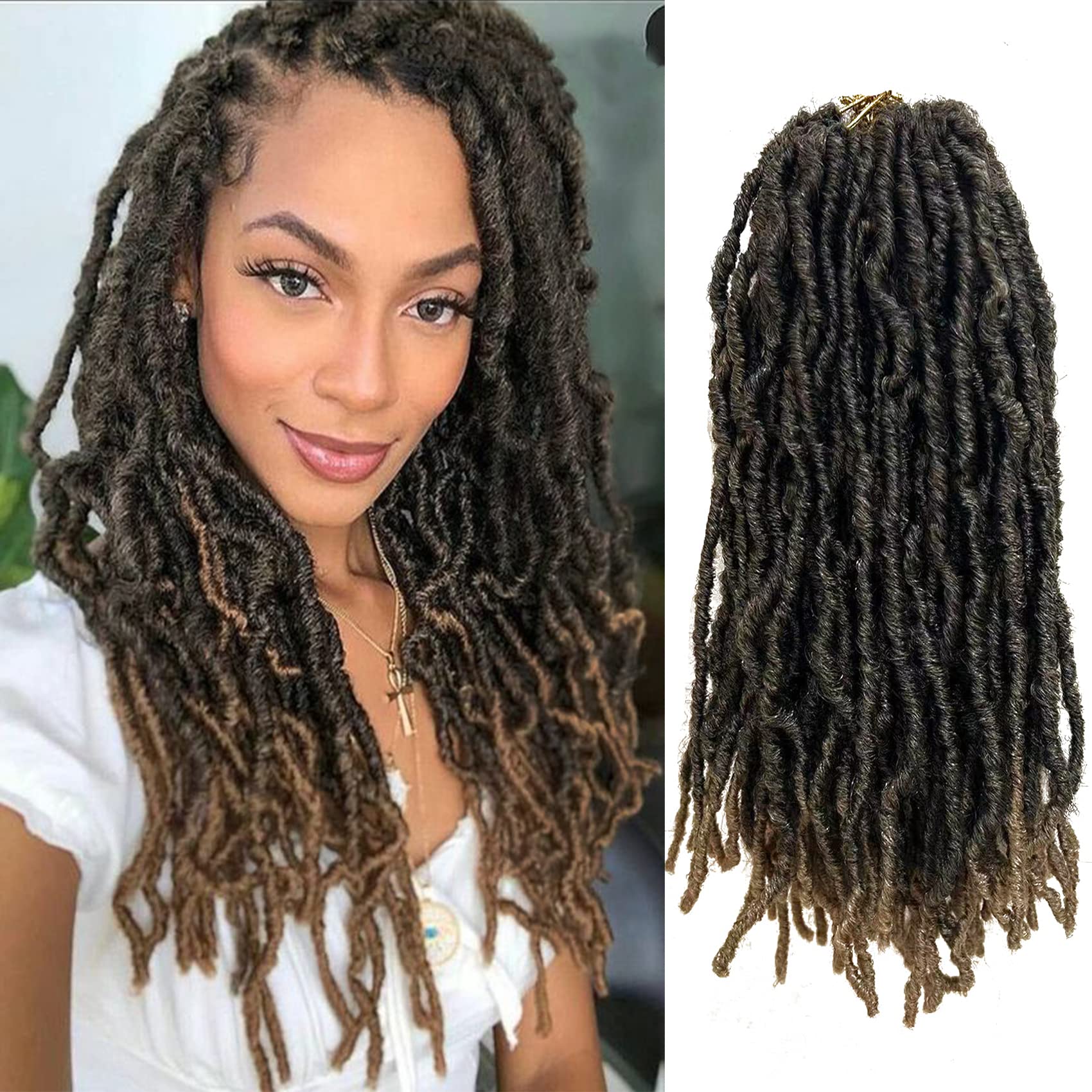 Paraglame Faux Locs Crochet Hair 14 Inch 8 Packs Soft Locs Pre-Looped Crochet Hair, New Soft Faux Locs Curly Hair Extension, God