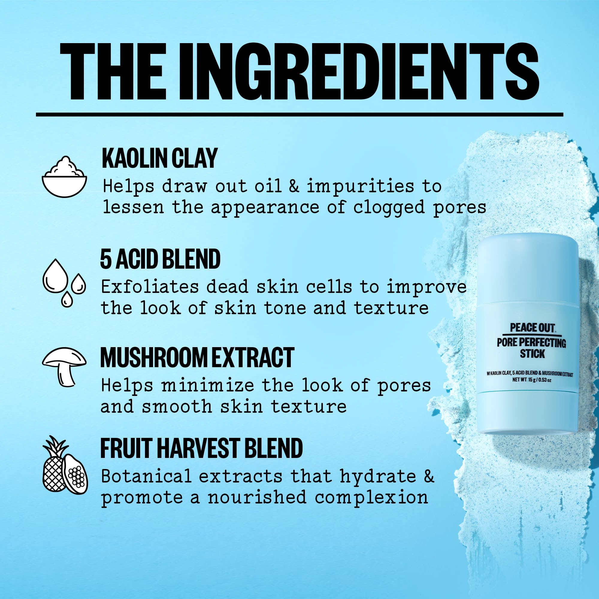 PEACE OUT Pore Perfecting Stick Acne Solution & Blackhead Remover, Glycolic Acid & Salicylic Acid Cleanser, Works Like a Face Wa