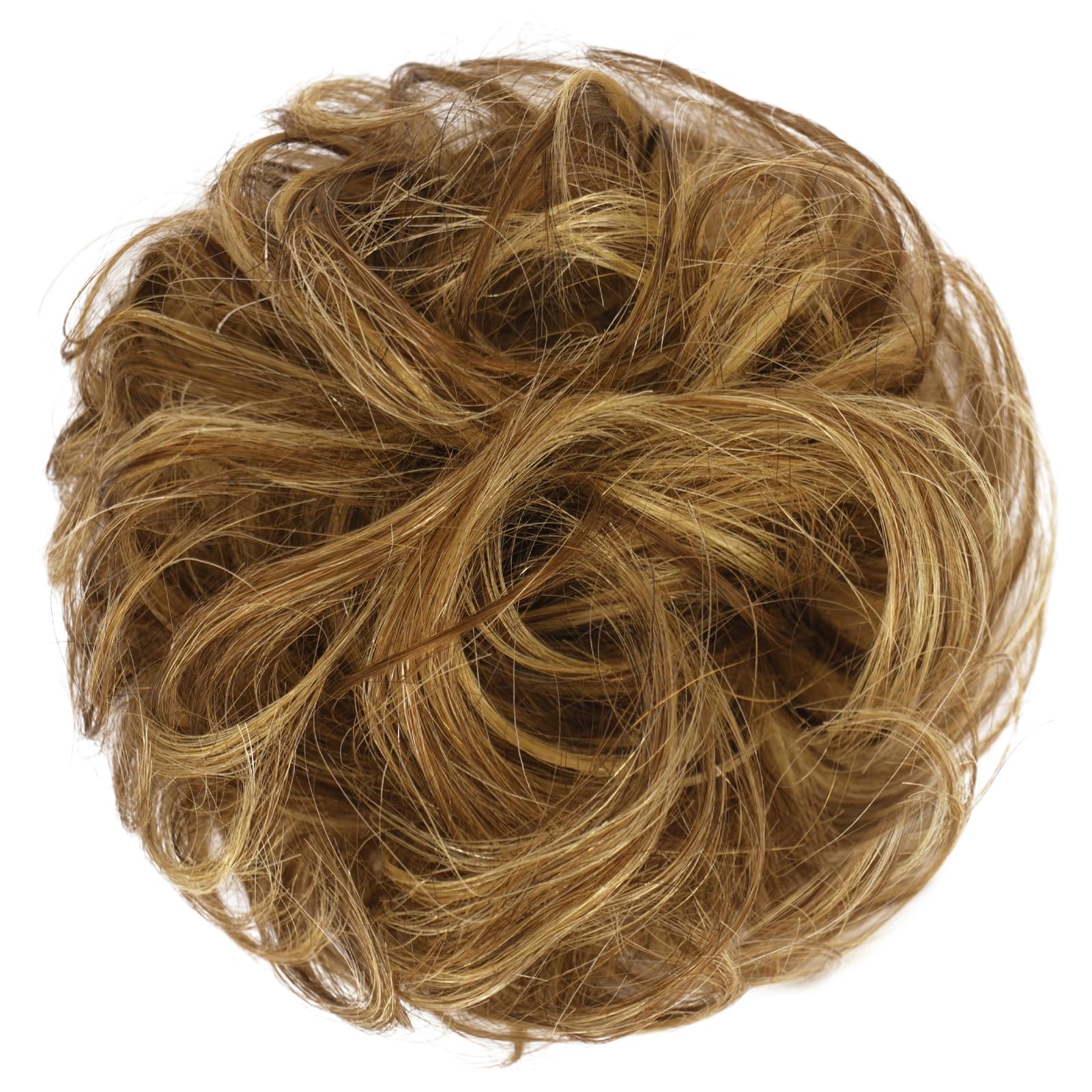 Feshfen Human Hair Messy Buns, 100% Human Hair Bun Hair Piece Real Hair Extension Wavy Curly Hair Scrunchies Tousled Updo Chigno