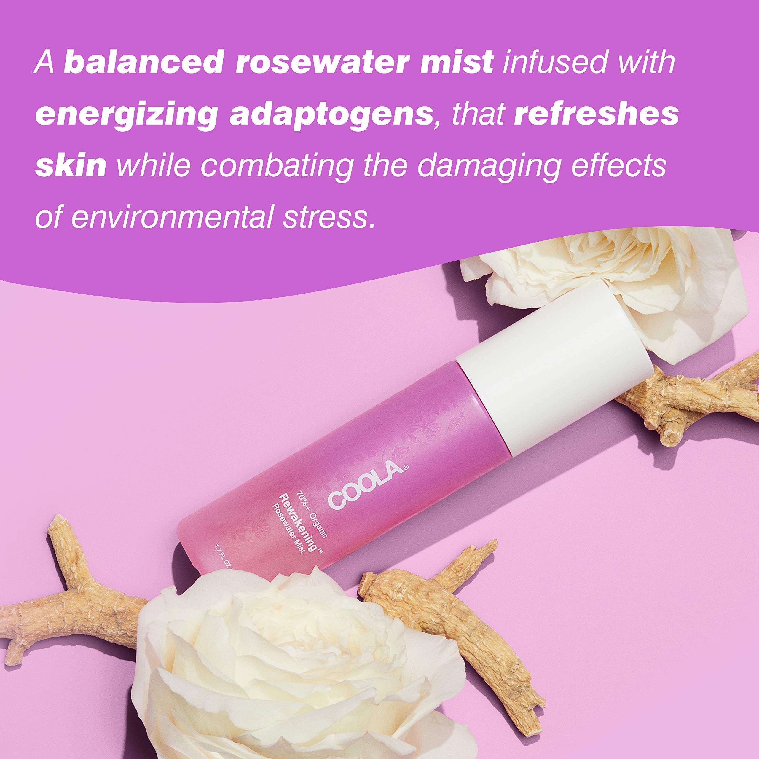 COOLA Organic Rewakening Rosewater Mist Face Spray, Dermatologist Tested Skin Barrier Protection with Ginseng & Green Tea Extrac