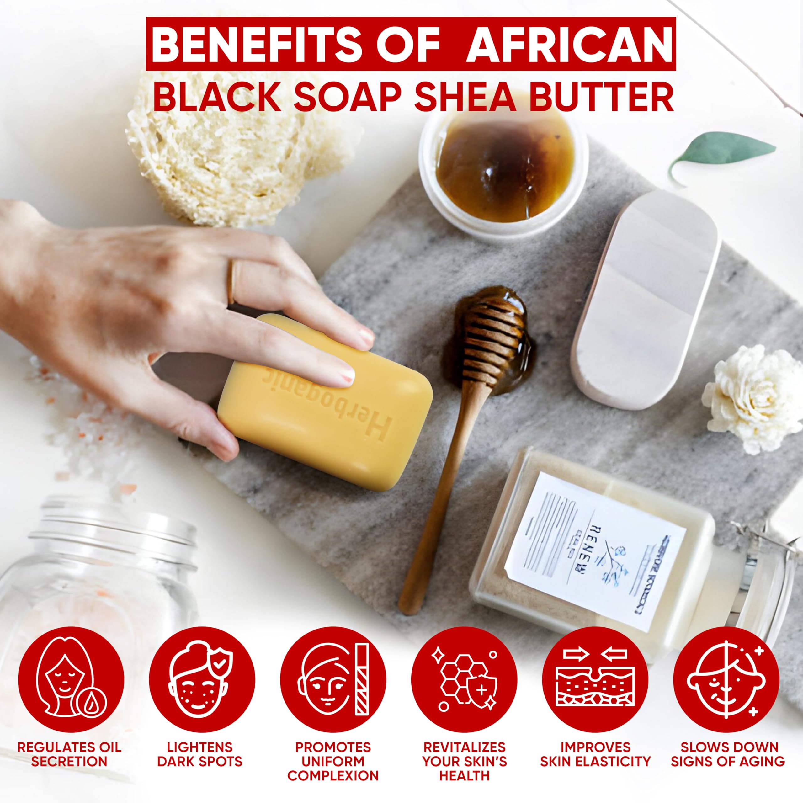 HERBOGANIC African Black Shea Butter Herbal Soap | Pack of 1 of 5oz soap Bar | Natural Soap Bar| Rejuvenating and Nourishing | G