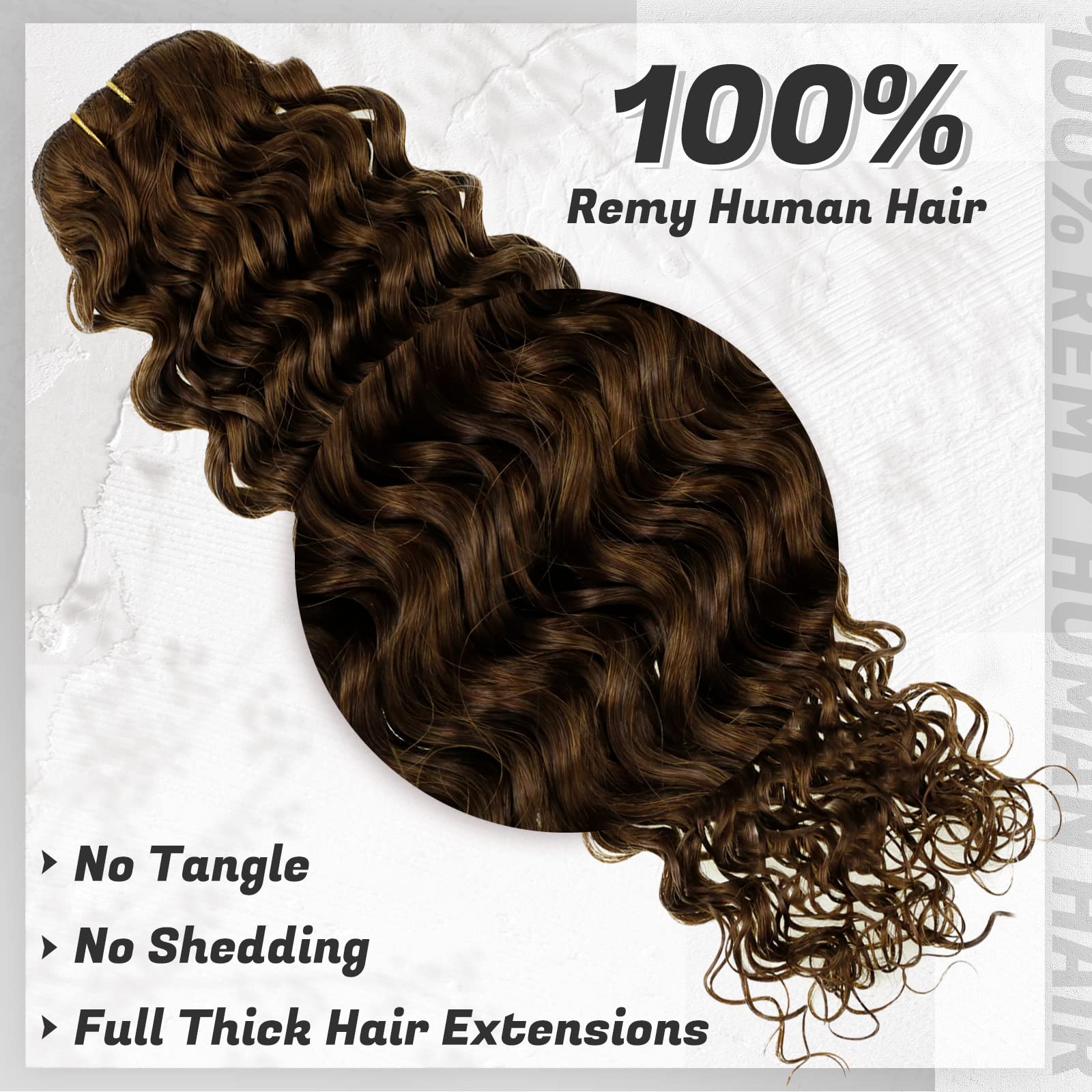 Hetto Curly Clip in Extensions Human Hair #4 Natural Brown Clip in Hair Extensions Remy Hair 18 Inch Wavy Clip in Extensions Bro