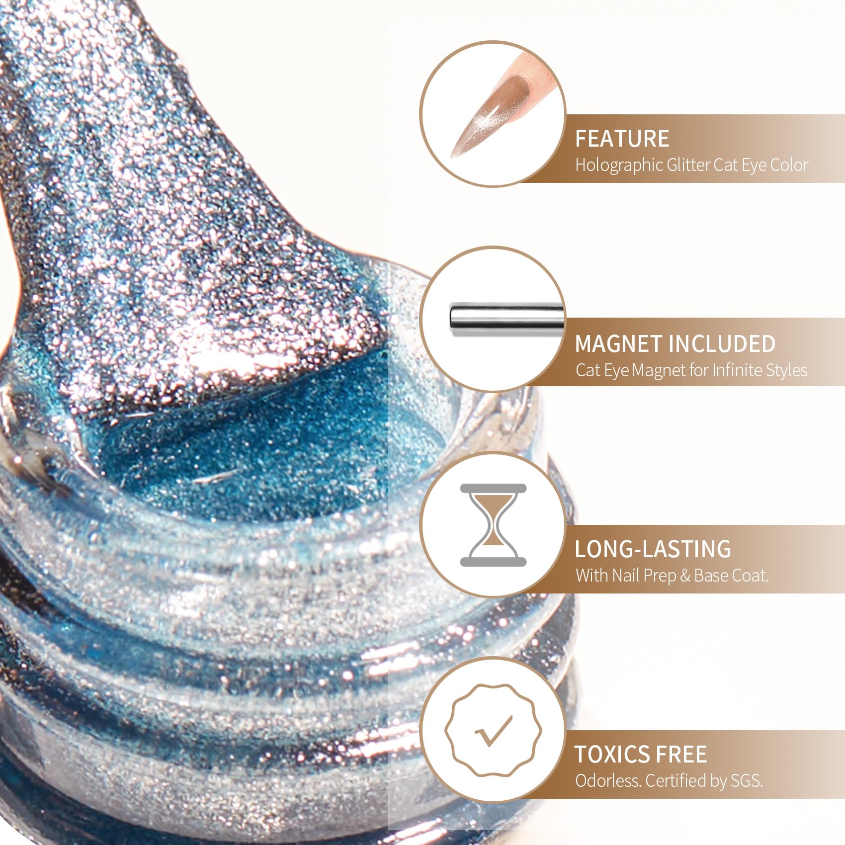 Maychao 15Ml Cat Eye Gel Nail Polish 1Pc Marine Blue Gel Polish With Magnet Soak Off Holographic Magnetic Nail Polish For Nail A