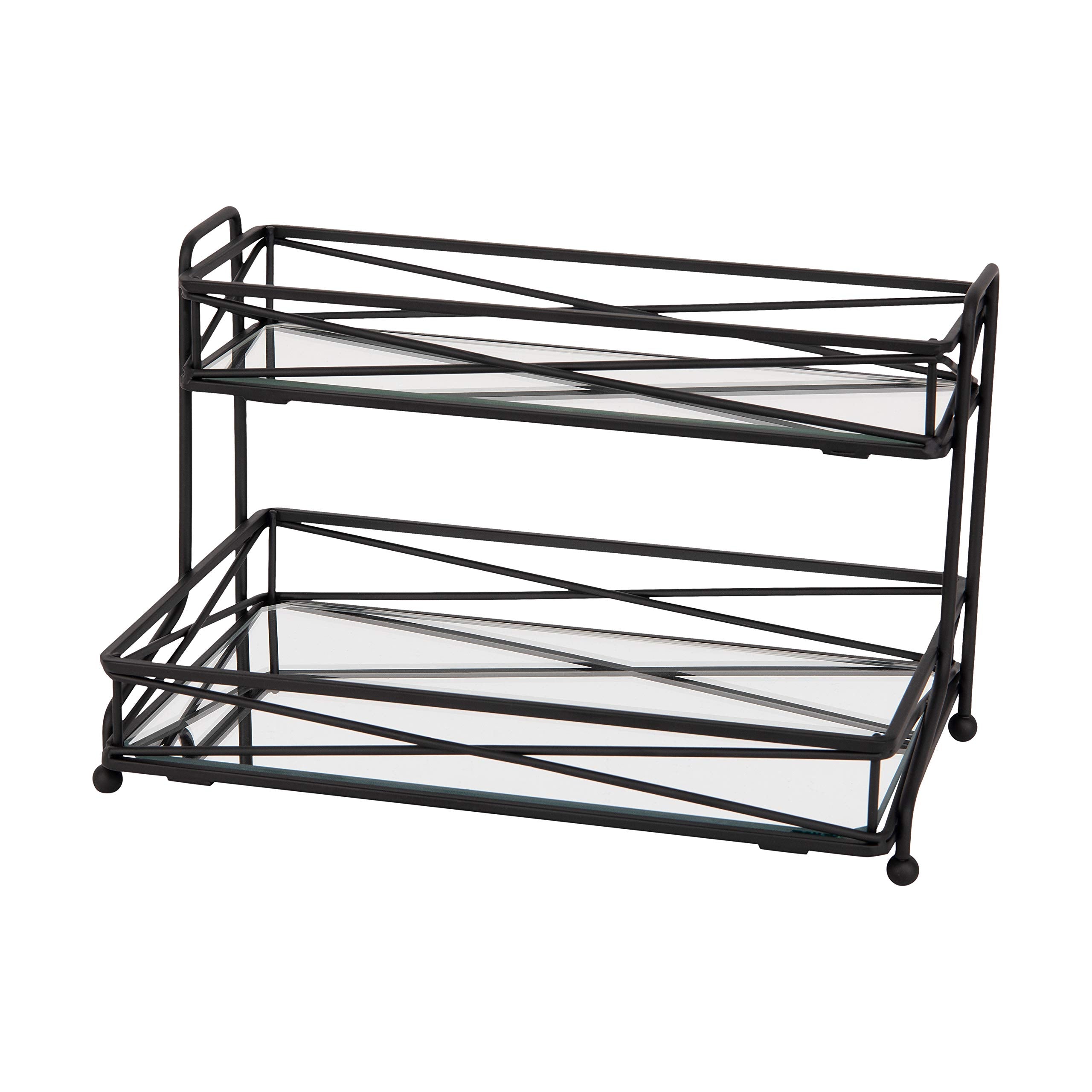 Home Details Mirrored, Perfect For Perfumes, Jewelry, Makeup, Cosmetic Organizer, Stylish Decor In Matte Black 2 Tier Vanity Tow