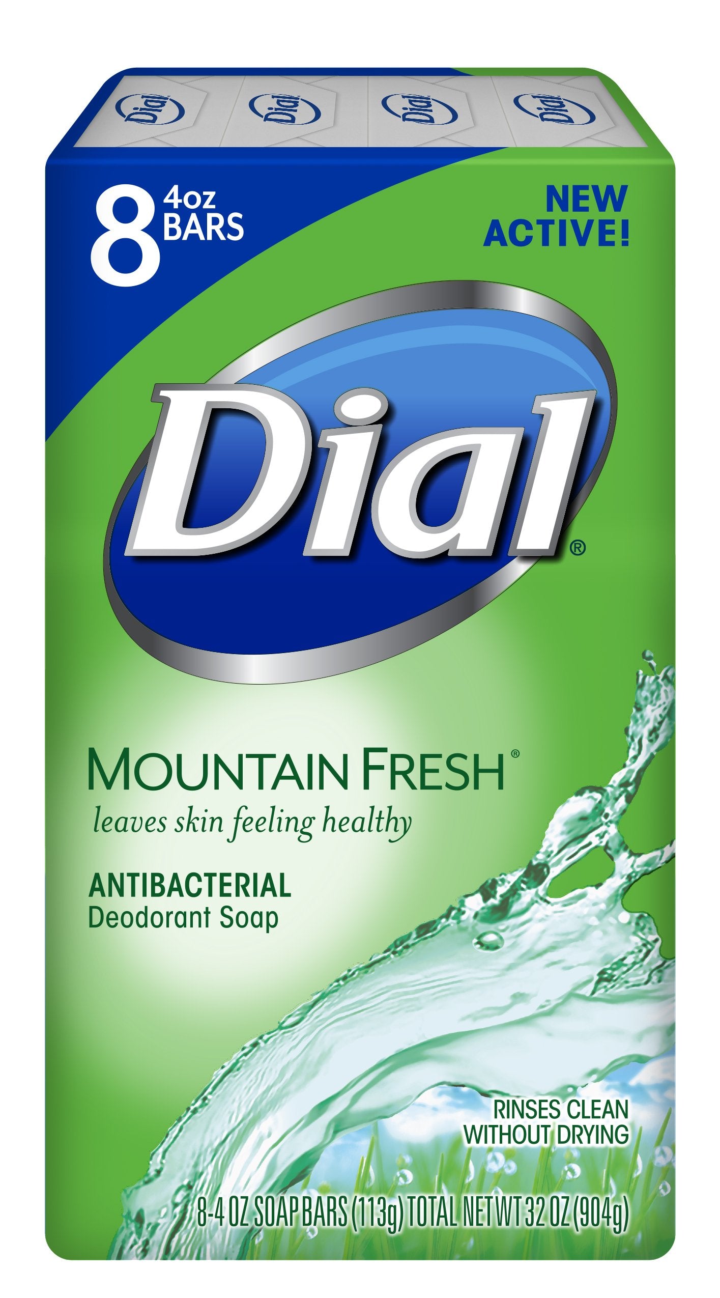 Dial Antibacterial Bar Soap, Refresh & Renew, Mountain Fresh, 4 Oz, 8 Bars