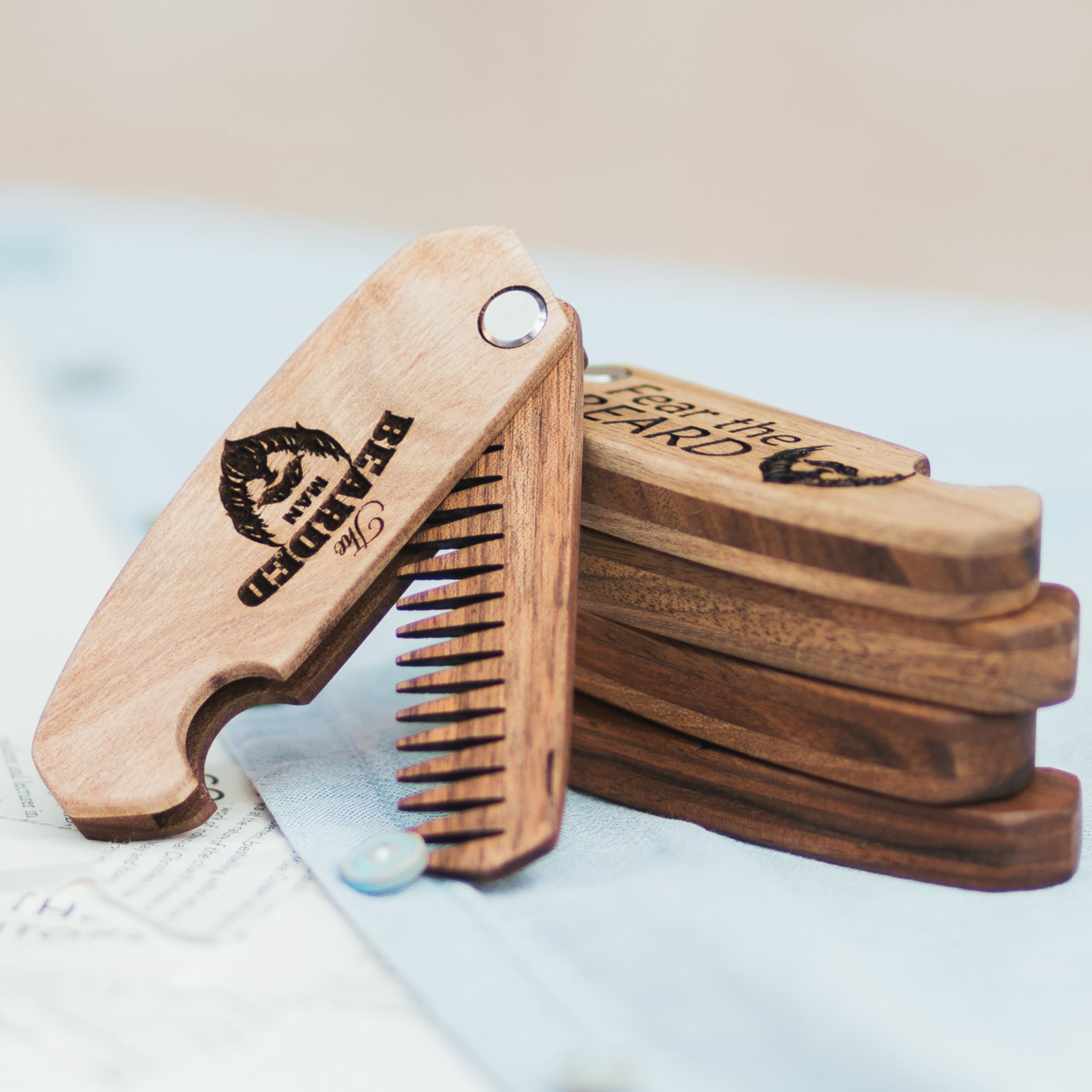 Enjoy The Wood Beard Comb For Men, Folding Pocket Beard Accessories For Men, Engraved Walnut Wooden Comb For Moustache, Beard &