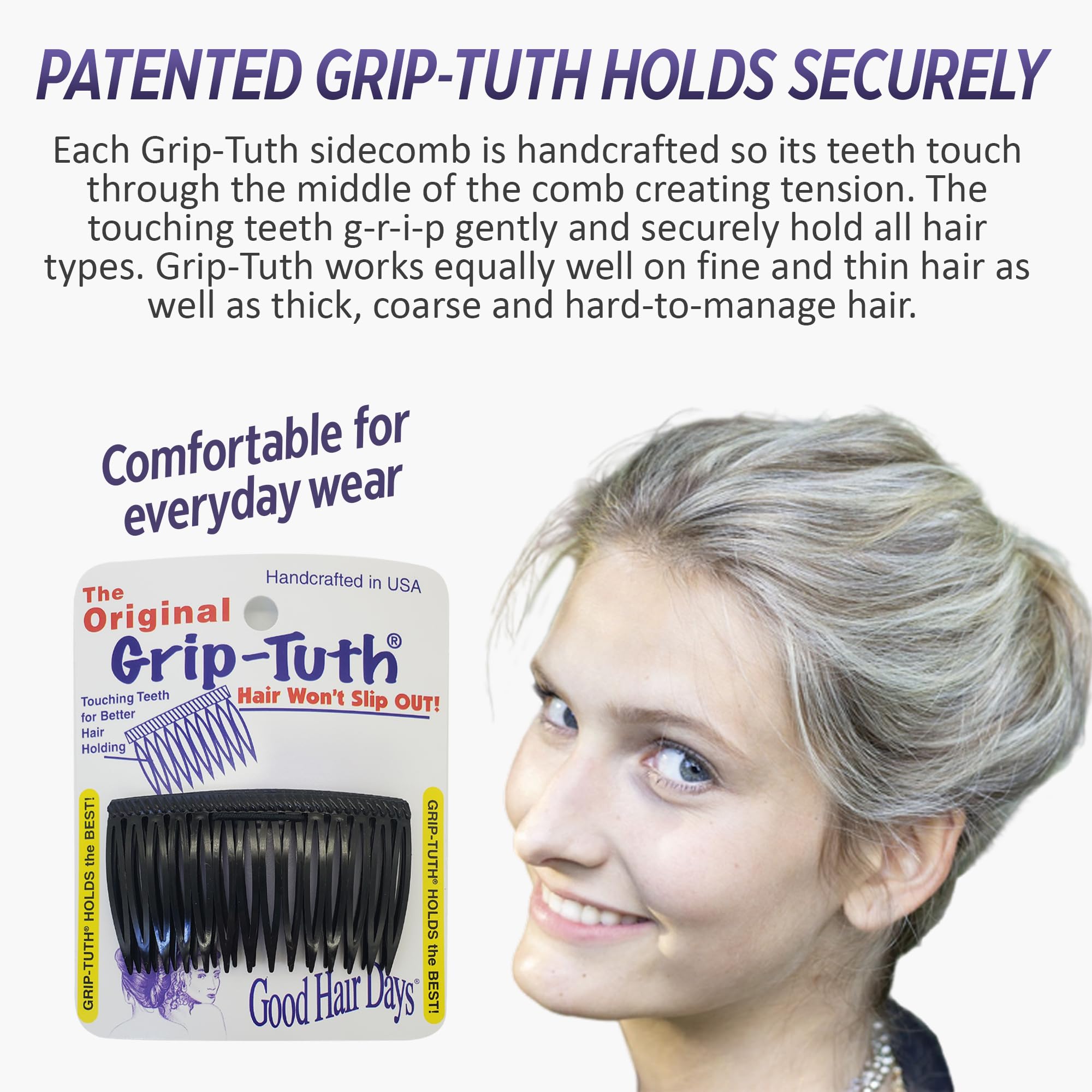 Good Hair Days Grip-Tuth Combs - Tuck Combs For Hair Decorative & Hair Styling - Fine And Thin Hair Accessories (Tortoise Shell,
