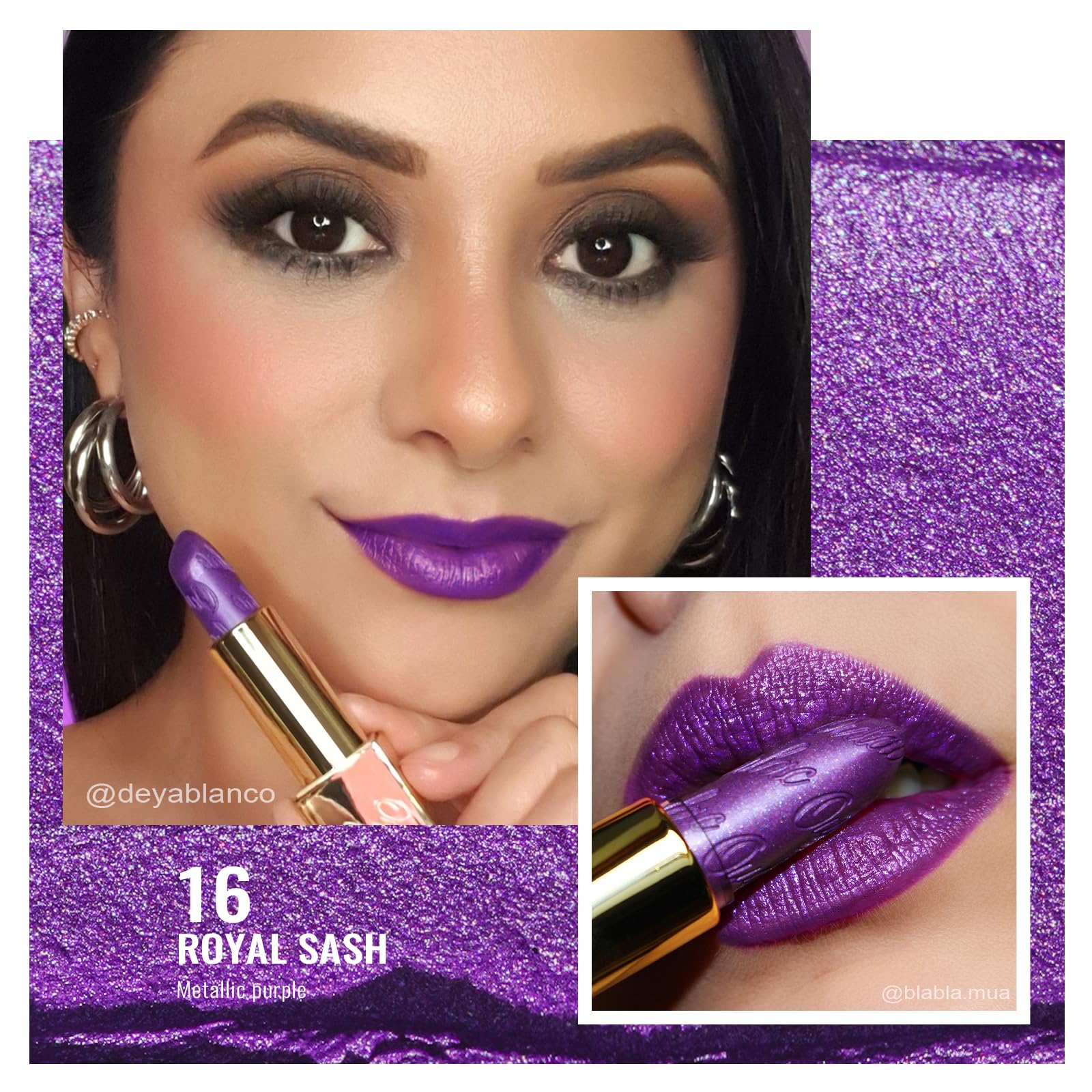 Oulac Purple Lipstick For Women With Metallic 3D Shine Lightweight Hydrating Formula, High Impact Lip Color, Vegan Beauty, Full