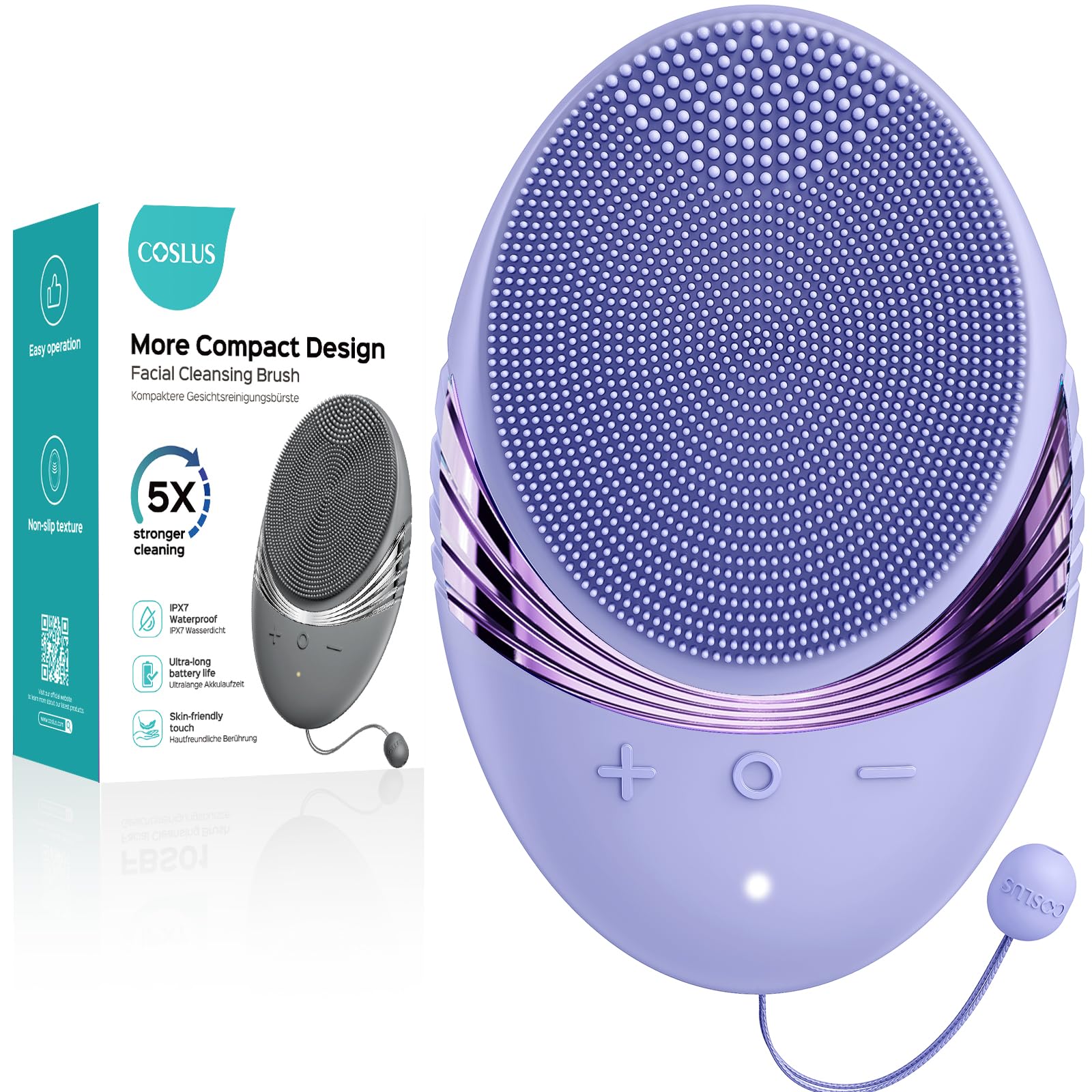 COSLUS Facial Cleansing Brush Face Scrubber : Silicone Waterproof Rechargeable Face Wash Brush, 5 Cleansing Modes, Electric Deep